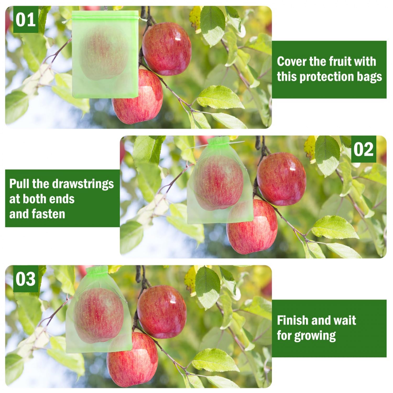 June Fox 50 Pcs 6x9 Inch Reusable Mesh Fruit Protection Bags with Drawstring - Breathable Garden Netting Covers for Mangoes, Tomatoes, Apples & Vegetables - Ideal for Organic Gardening & Pest Control (Green)