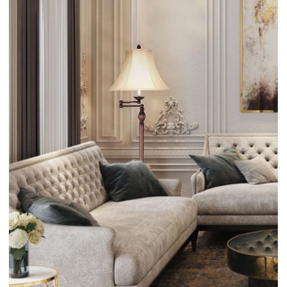 Cal Lighting 150W 3-Way Swing Arm Floor Lamp - Adjustable Reading Light for Living Room, Bedroom & Office - Modern Floor Standing Lamp with Flexible Arm & 3 Brightness Levels