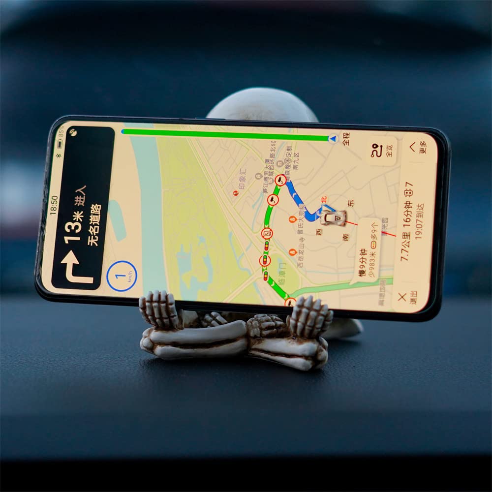 Stylish Skull Car Phone Holder - Dashboard Mount for iPhone & Android - Gothic Car Accessories & Halloween Decor - Perfect for Commuting, Road Trips & Home Office