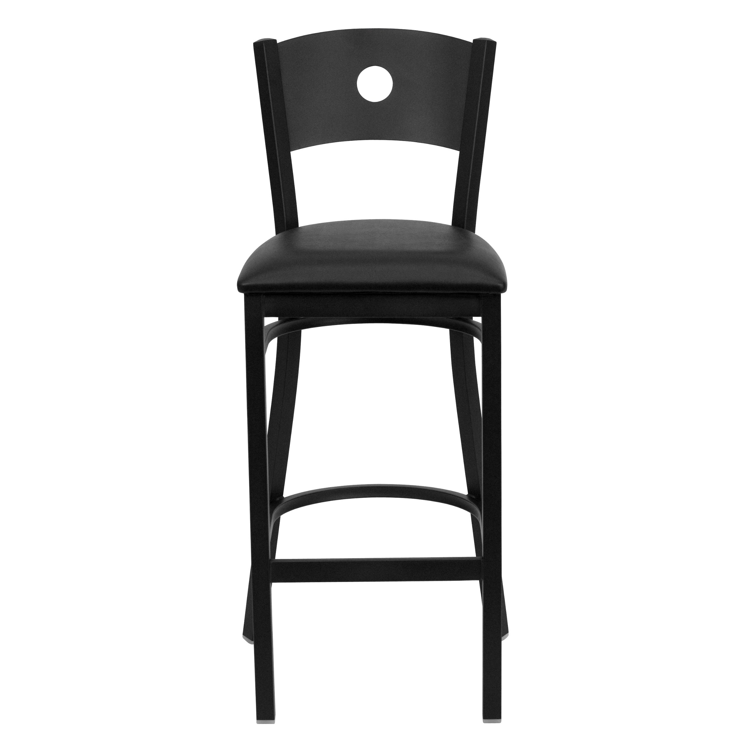 EMMA + OLIVER Black Metal Bar Stool with Circle Back & Vinyl Seat - Modern Kitchen Counter Stool for Dining Room, Bar, or Breakfast Nook