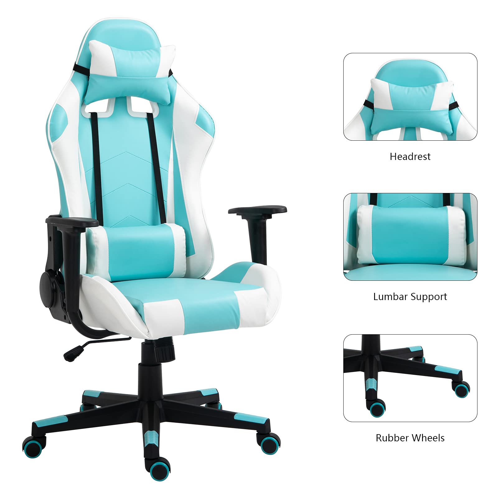 Modern-Depo Ergonomic High-Back Swivel Gaming Chair with Lumbar Support & Headrest - Adjustable Height Office Desk Chair for PC Gaming & Work (Blue & White) - Perfect for Home Office, Gaming Setup & Workstation Comfort