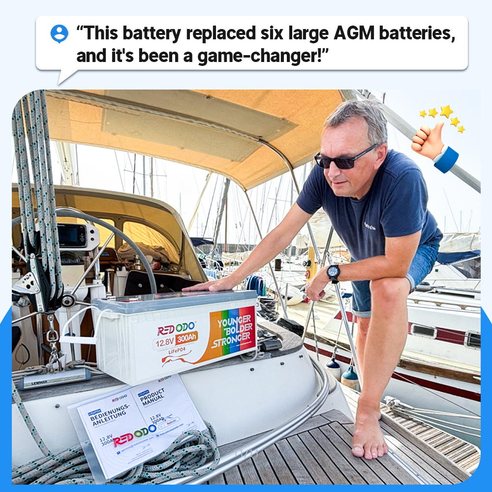 Redodo 12V 300Ah LiFePO4 Lithium Battery - Deep Cycle for RV, Marine, Solar Power - Replaces 6x12V 100Ah AGM Batteries - Perfect for Off-Grid Living, Camping & Emergency Backup Power