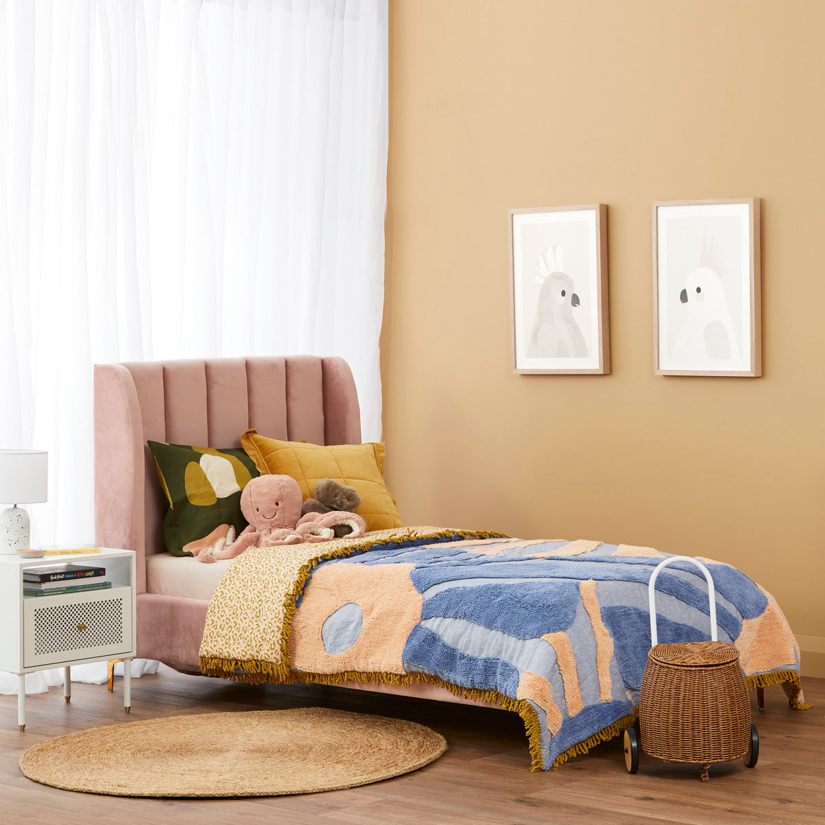 Georgia Velvet King Single Bed Frame - Blush Pink Upholstered Platform Bed with Wooden Slats | Perfect for Small Bedrooms, Guest Rooms & Dormitories