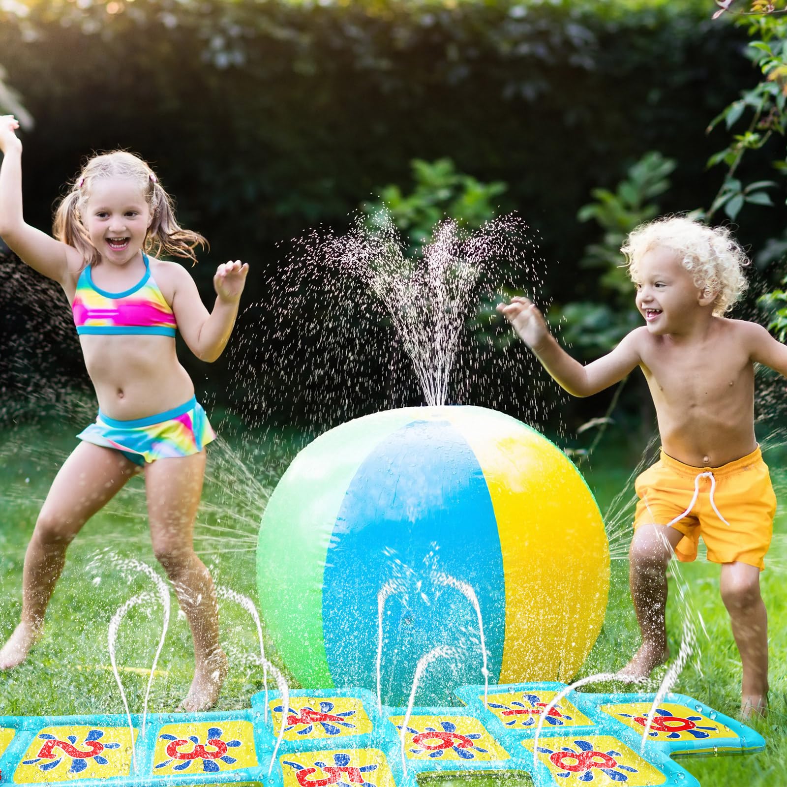 Hopscotch Splash Pad Mat - 68.5x23.5 Inch Water Play Mat for Outdoor Summer Fun