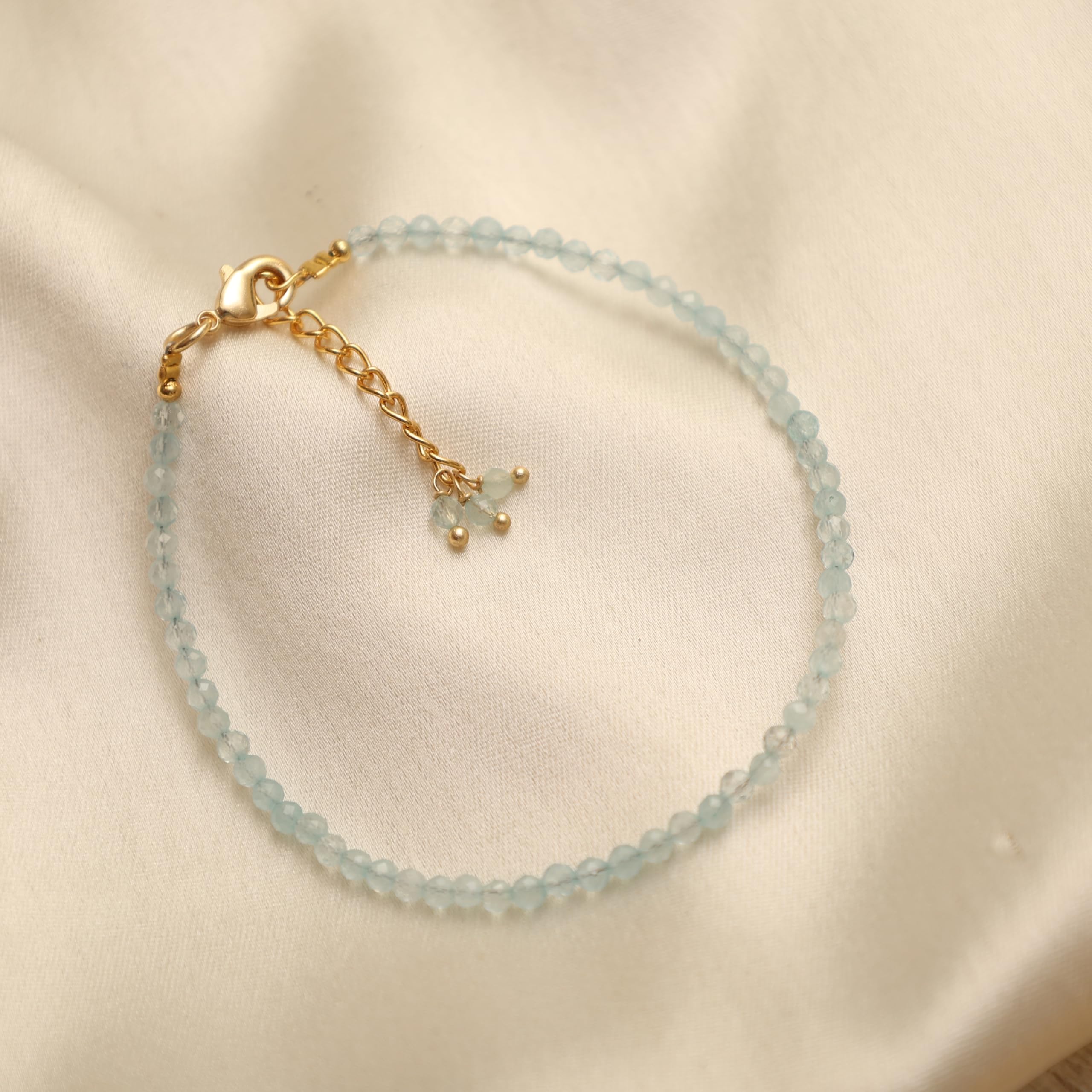 Gempires March Birthstone Aquamarine Beaded Bracelet - 8 Inch Hypoallergenic Gold Plated Lightweight Crystal Jewelry for Women | Perfect for Birthday Gifts, Anniversary, Mother's Day & Everyday Wear