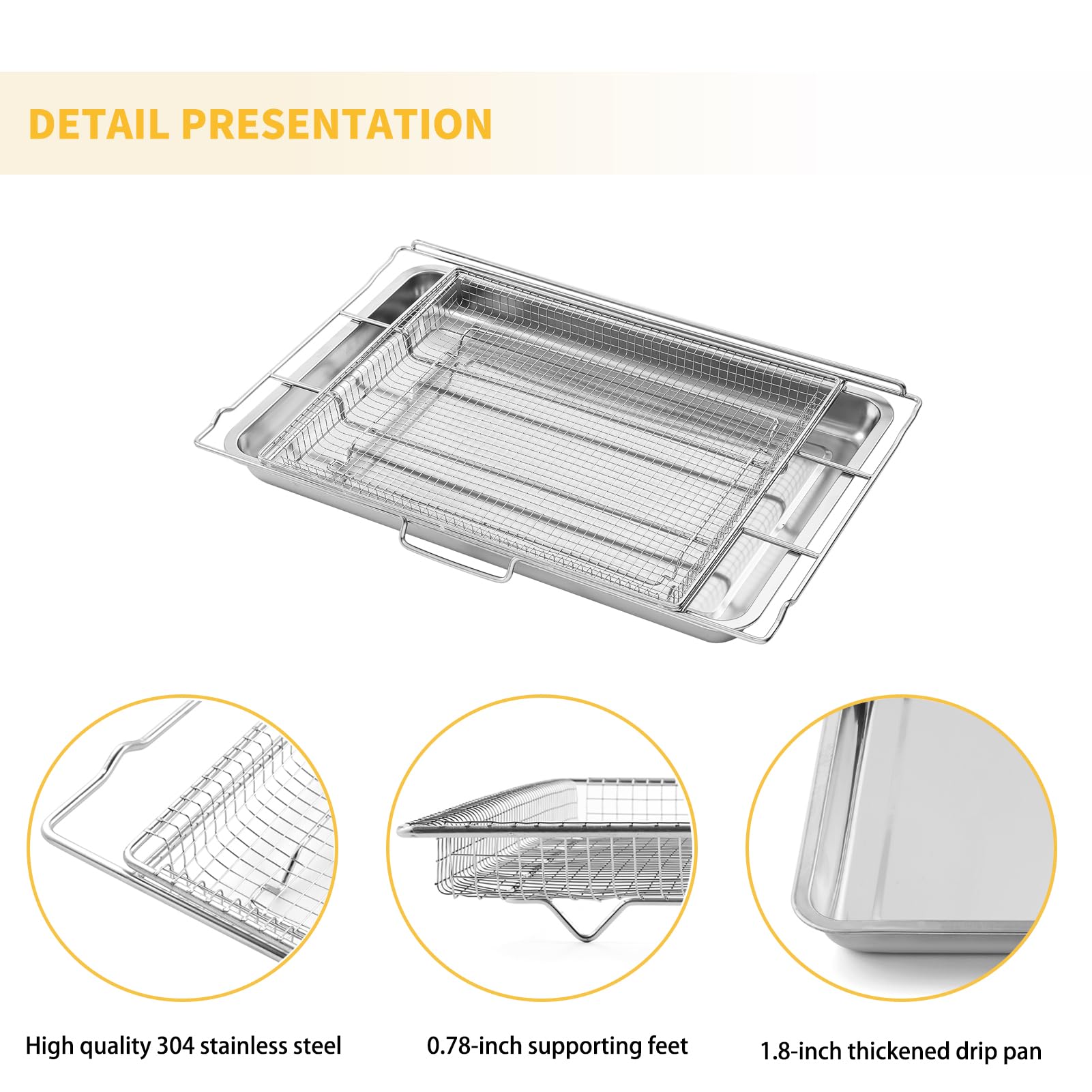 FRIGPEREAFT 304 Stainless Steel Air Fryer Tray Replacement for Frigidaire Ready Cook 30'' Range Oven - 25’’ x 16.25’’ Air Fryer Rack & Basket Set - Perfect for Healthy Frying, Roasting, and Baking in Frigidaire Electric Wall Ovens