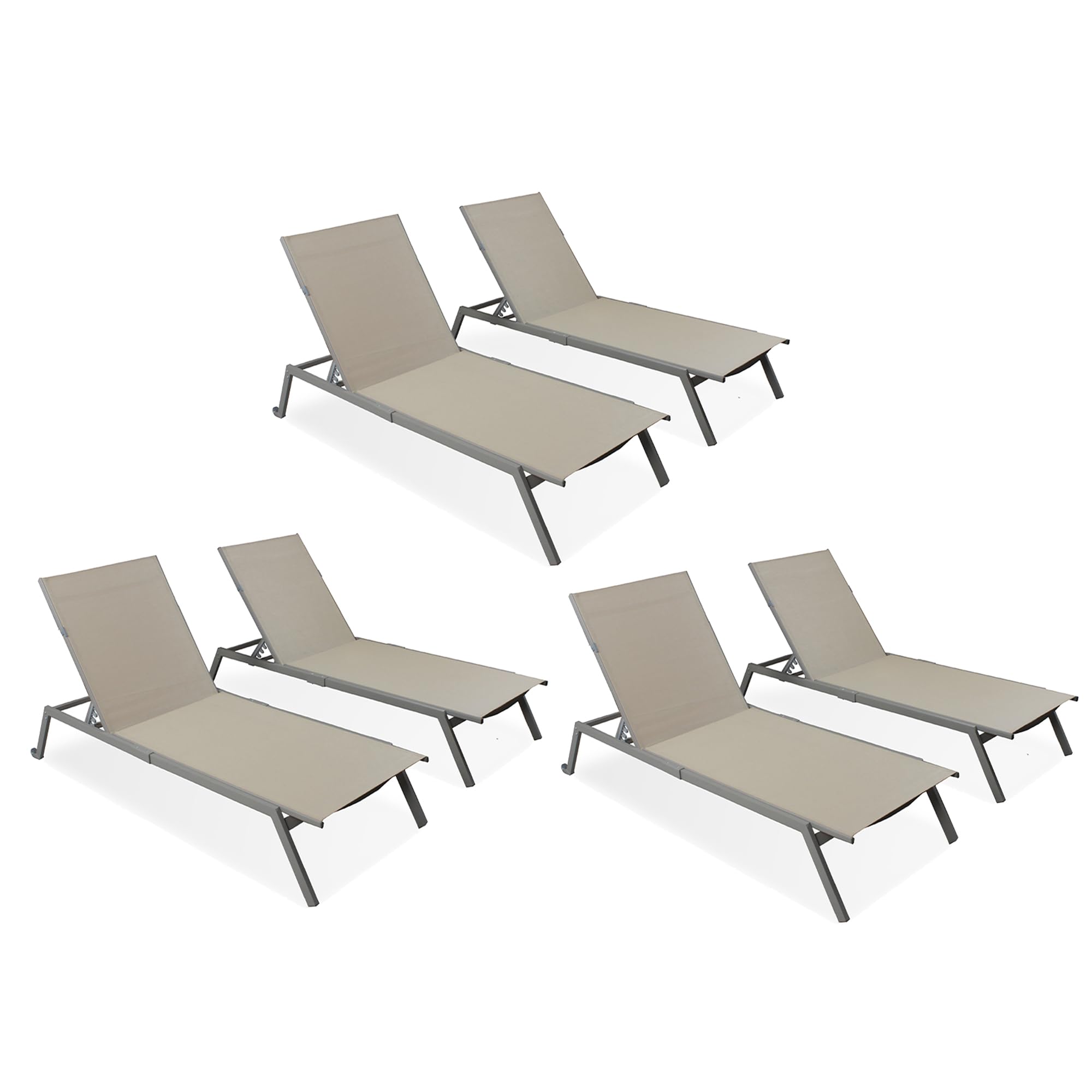 Premium Heavy Duty European Style Outdoor Chaise Lounge Chairs with Wheels - 6 Pack Tan Patio Furniture for Poolside, Garden, Deck & Backyard Relaxation | Durable Weather-Resistant Design for Sunbathing & Lounging