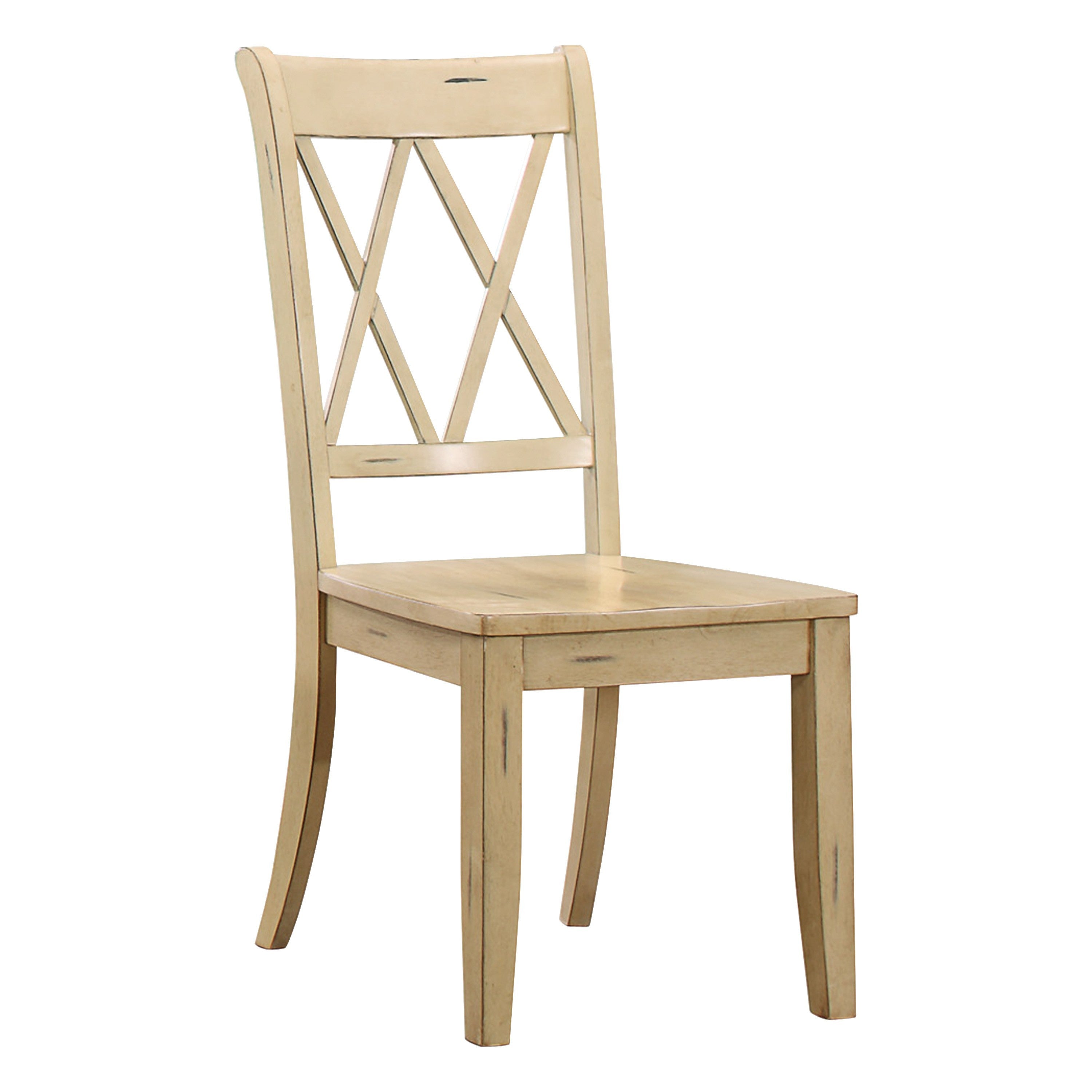 Set of 2 Buttermilk Finish Side Chairs - Pine Veneer Transitional Double X Back Design Dining Room Chairs for Kitchen, Breakfast Nook & Small Space Decor
