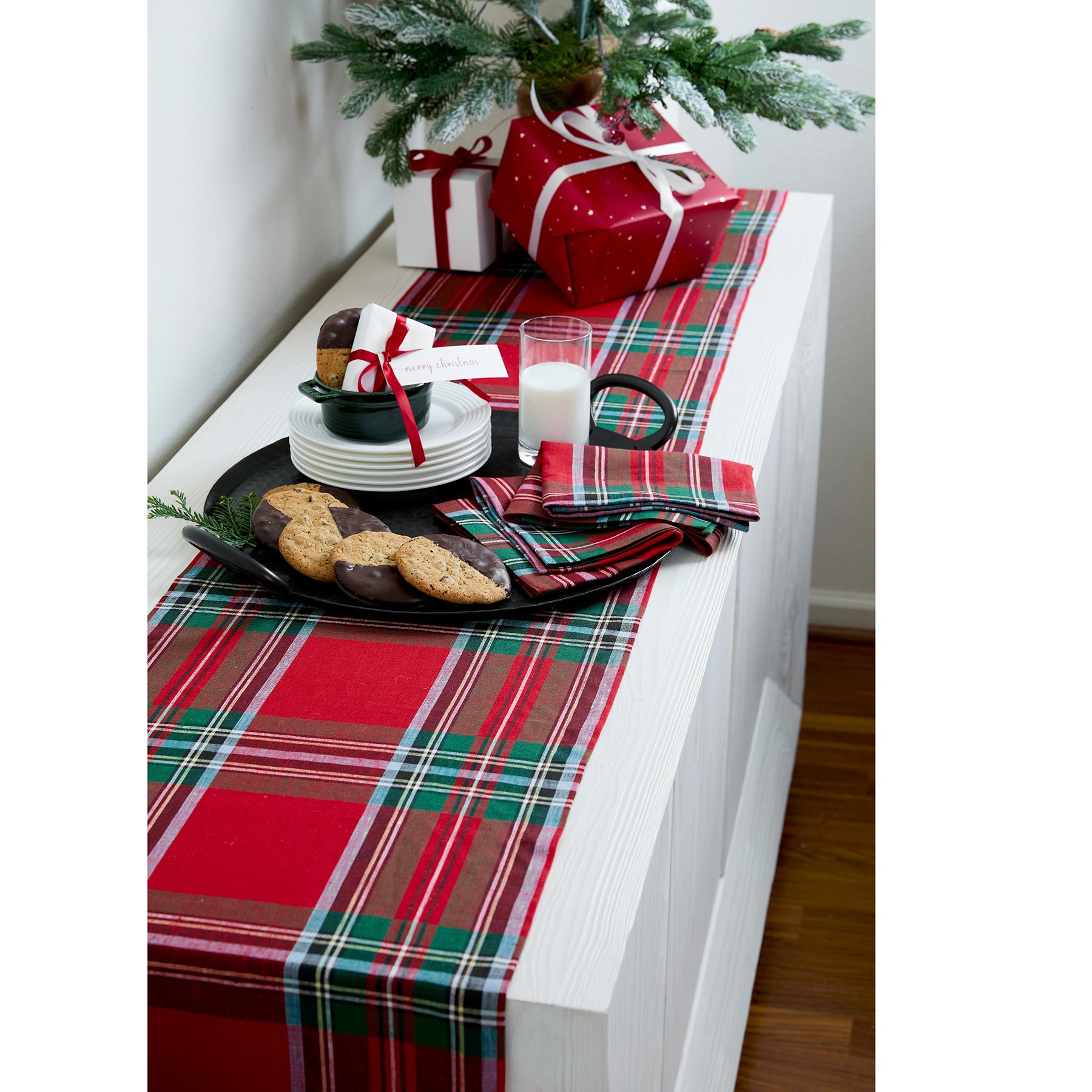 Stylish Madras Holiday Plaid Table Runner - Perfect for Christmas, Thanksgiving & Winter Decor - Cotton Festive Dining Table Decor for Home & Party