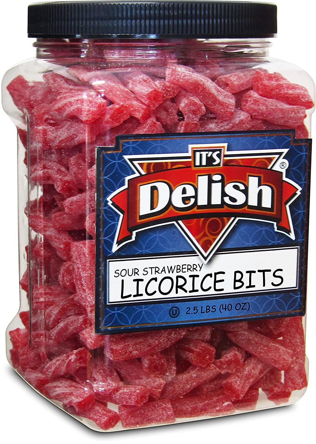 Sweet & Sour Strawberry Licorice Bits - 2.5 LBS Bulk Candy in Jumbo Jar - Perfect for Party Favors, Movie Nights & Office Snacks