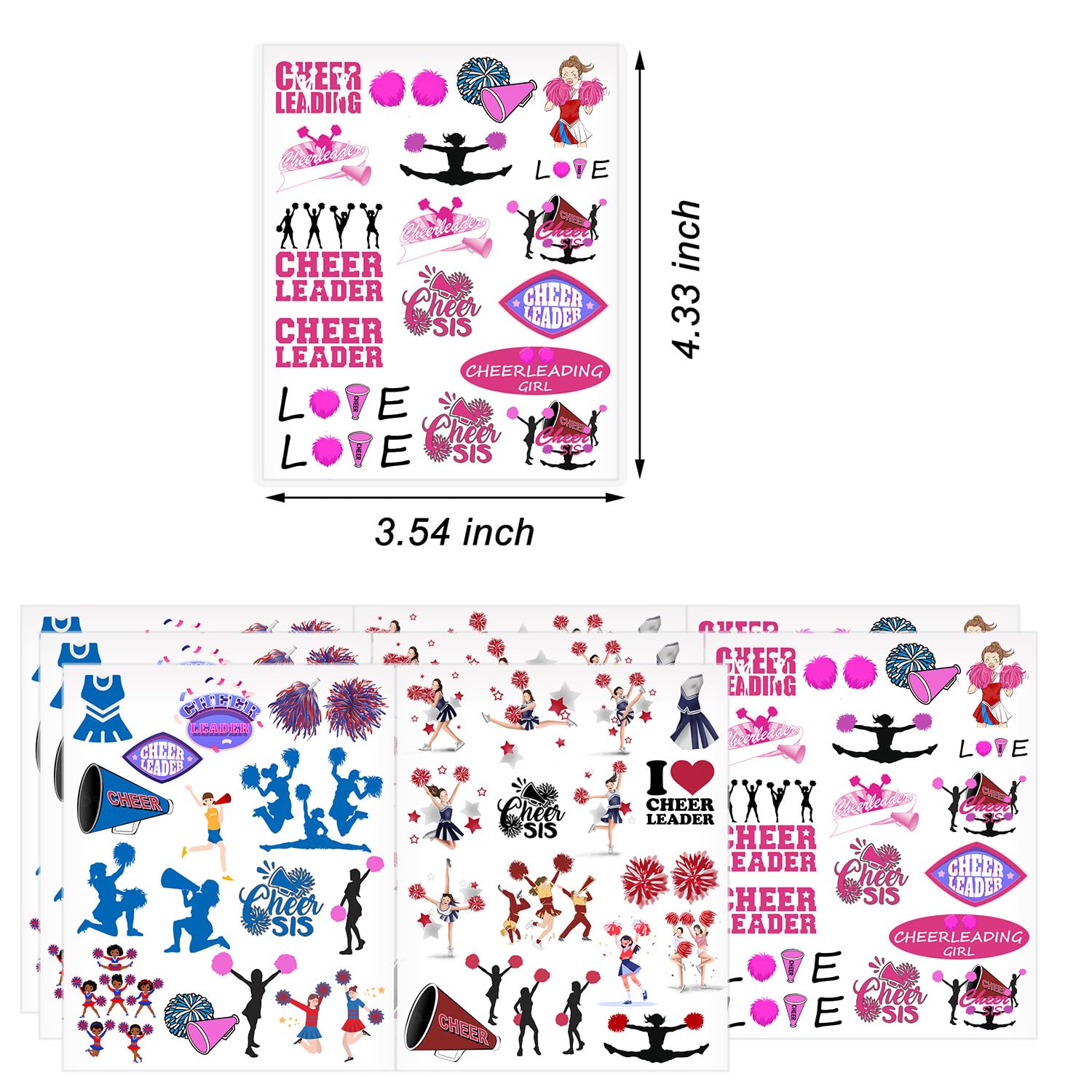 Oringaga 384 Cheerleading Temporary Tattoos for Kids - Motivational Sports Stickers for Cheer Dance, Birthday Parties, Baby Showers & Team Events (24 Sheets) - Perfect for Goodie Bags, Prizes & Party Favors