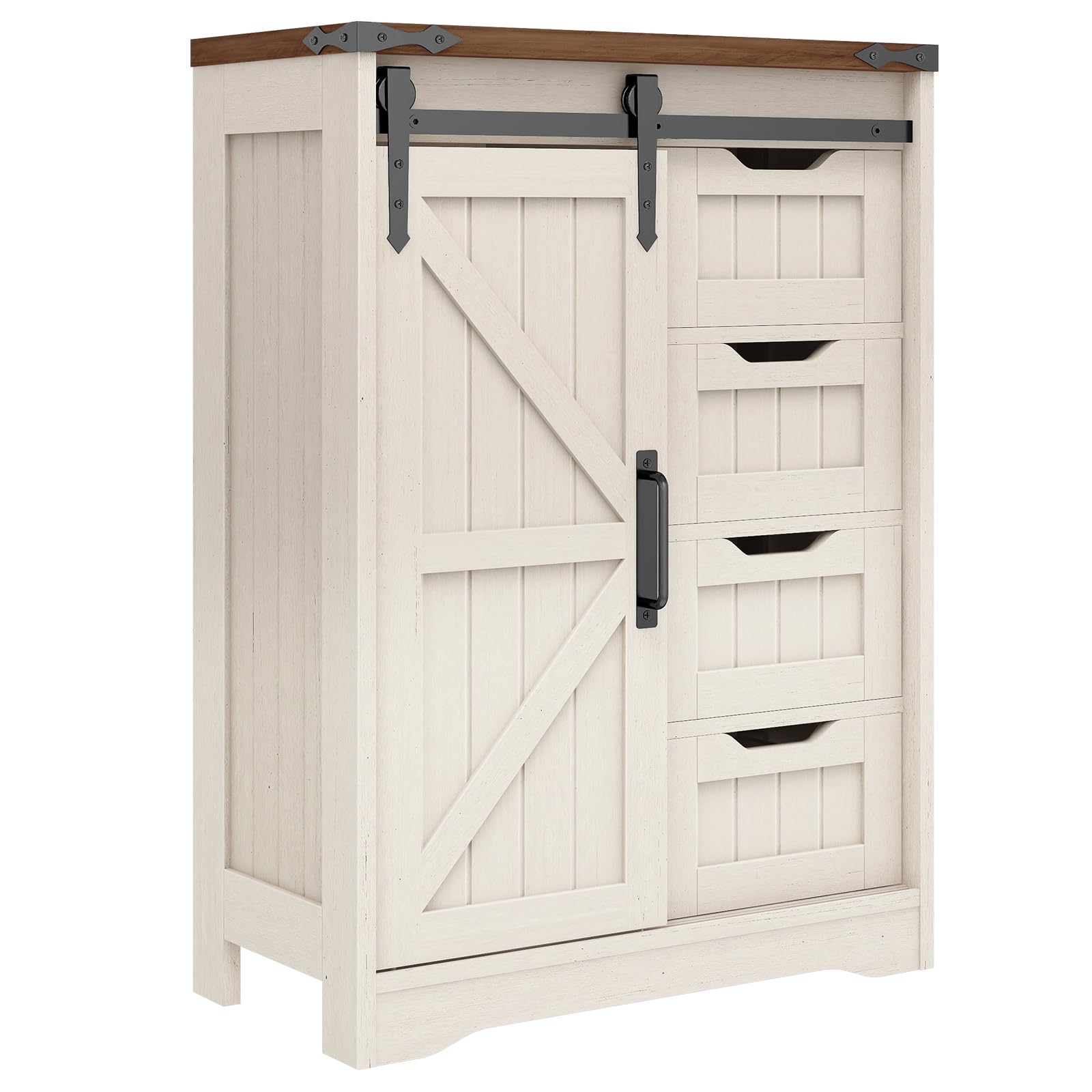 Farmhouse Style White Bathroom Floor Storage Cabinet with Drawer - Rustic Organizer for Bathroom, Kitchen & Living Room - Perfect for Towel Storage, Toiletries & Home Decor Organization