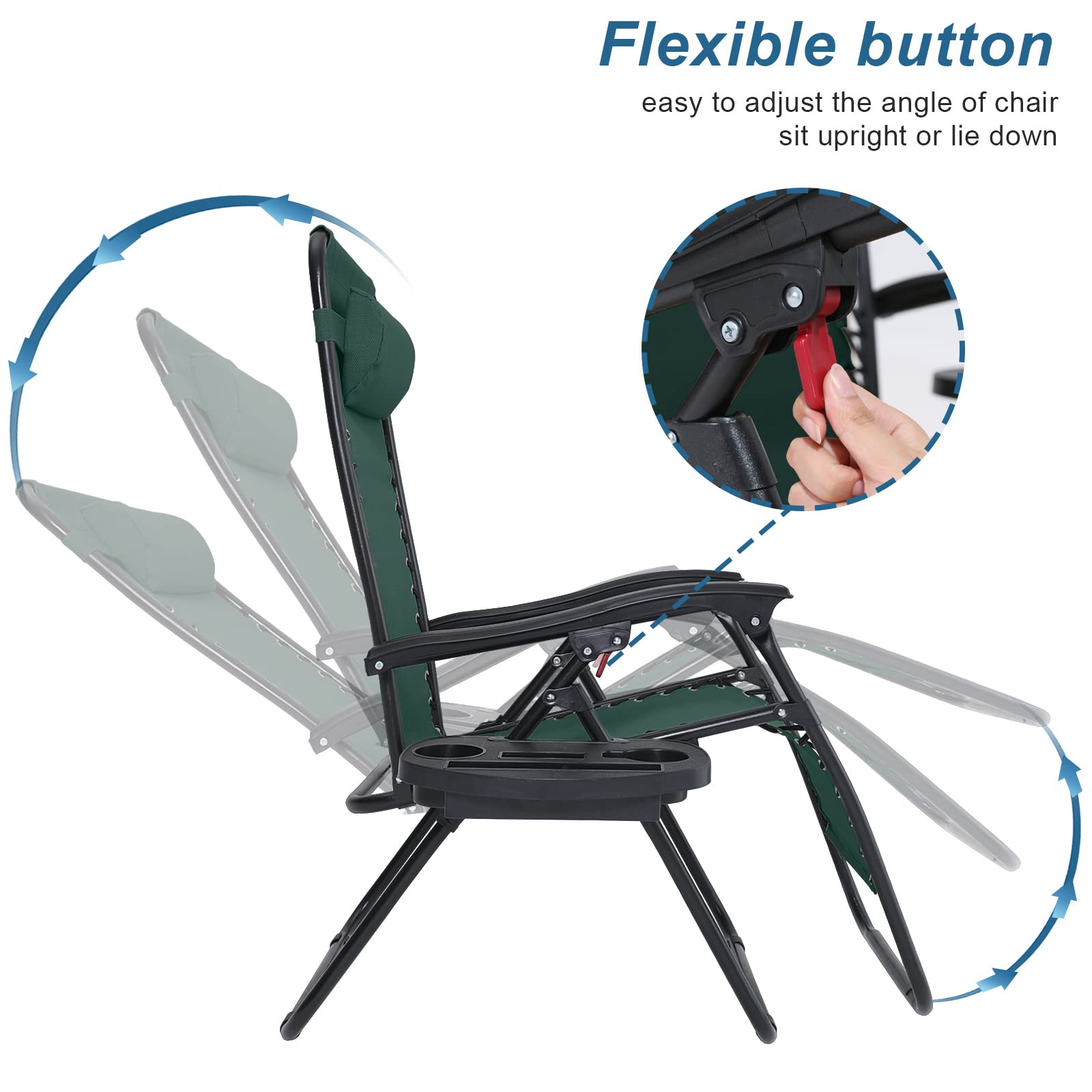 ABCCANOPY Zero Gravity Adjustable Reclining Patio Lounge Chair with Removable Pillow & Cup Holder - Outdoor Relaxation for Backyard, Poolside, Beach & Garden (Forest Green)