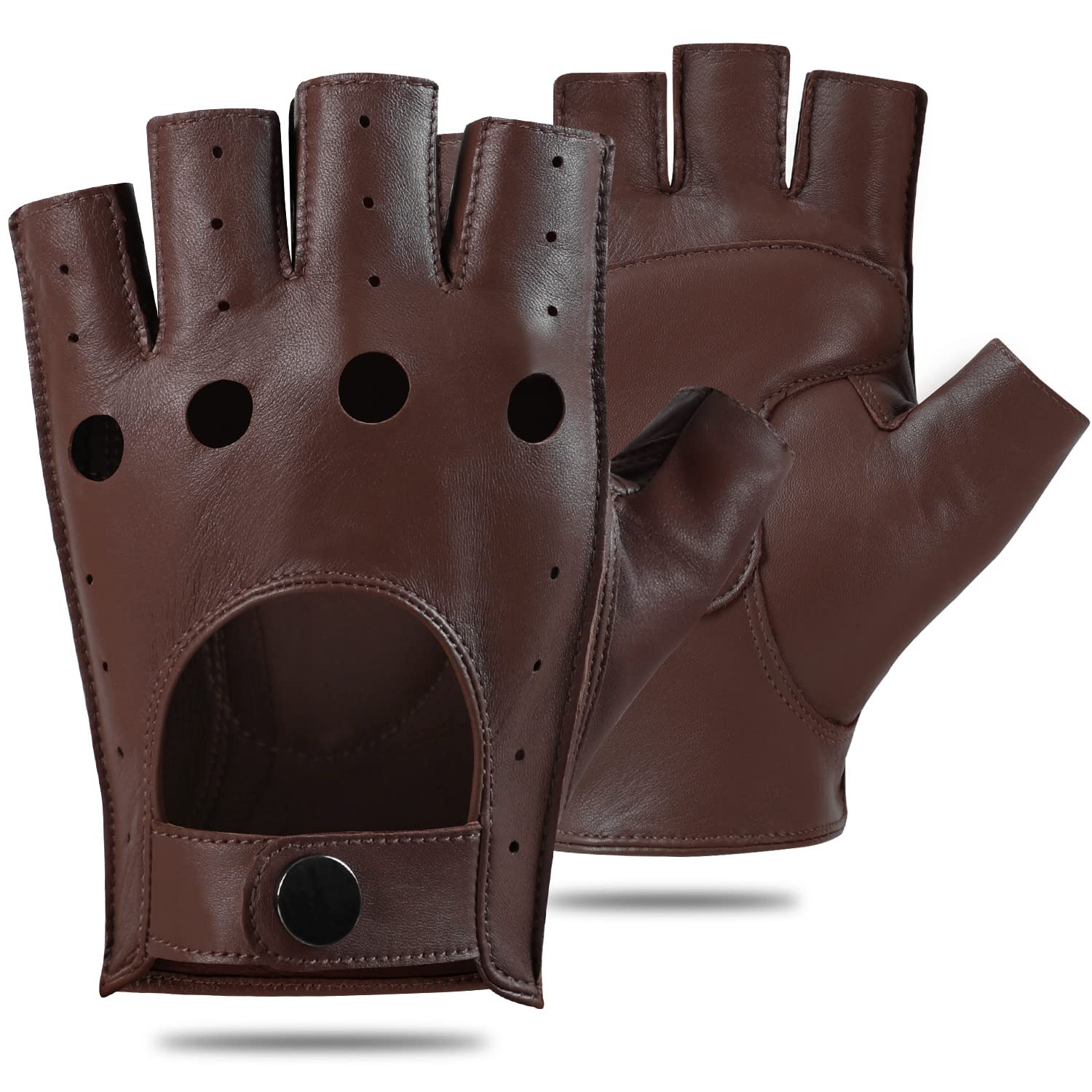 GSG Men's Fingerless Leather Gloves - Breathable Half Finger Gloves for Driving, Cycling & Motorcycle Riding - Perfect for Outdoor Sports & Commuting