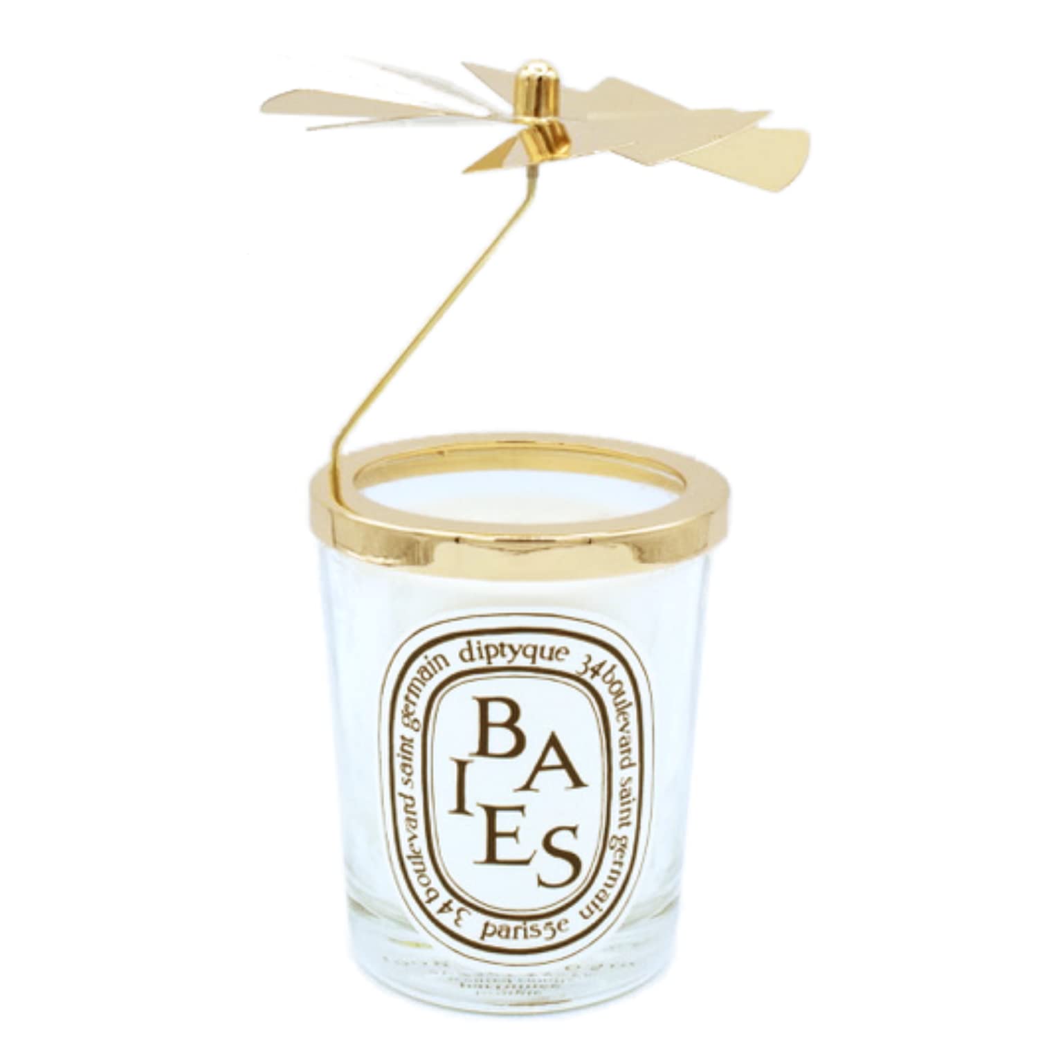 Diptyque Baies Scented Candle 6.5 oz with Gold Carousel Holder - Luxury Home Fragrance Gift Set for Living Room, Bedroom & Bathroom Decor