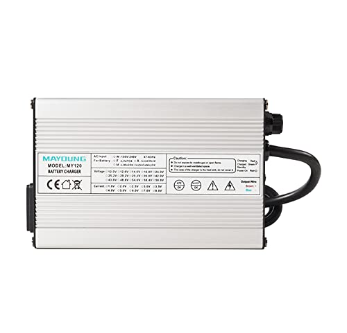 54.6V 2A Li-ion Battery Charger - Aluminum Case Smart Charger for 13S 48V Lithium Batteries with Auto-Stop & Alligator Clips - Perfect for Power Tools, E-Bikes, and Outdoor Equipment Charging