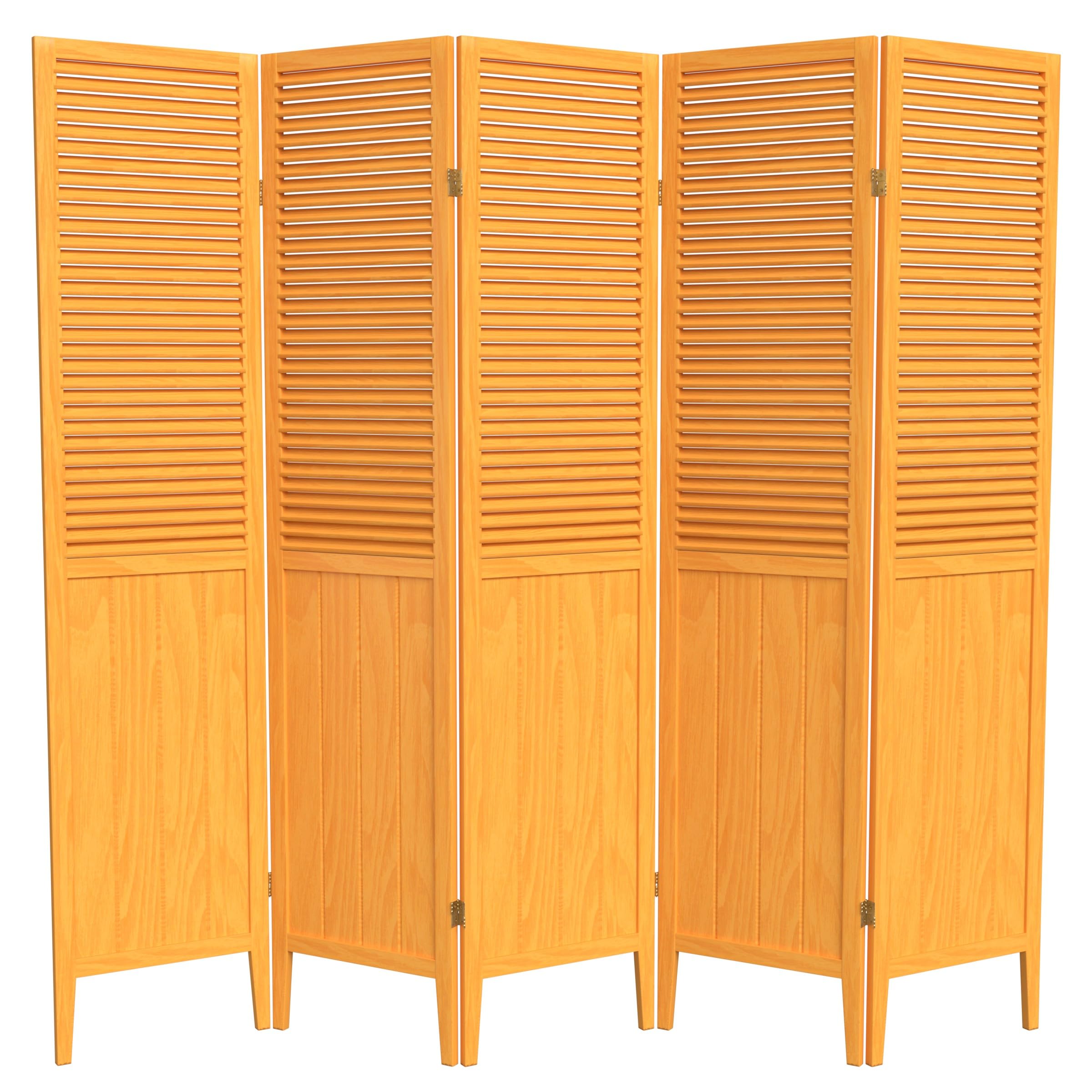 Red Lantern SS-BEAD-Honey-5P Room Divider - 5 Panel Folding Privacy Screen with Honey Finish - Perfect for Home Office, Bedroom Partition, and Asian-Inspired Decor