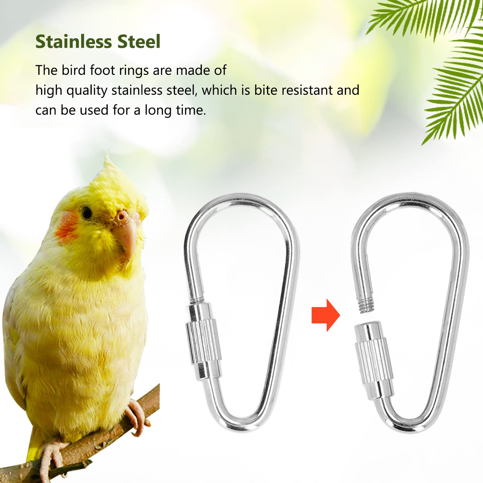 20 Pcs Stainless Steel Bird Leg Rings - Bite Resistant Parrot Foot Bands for Conure, Cockatiel, Cockatoo & Lovebird | Durable Bird Toy Accessories for Training, Identification & Breeding