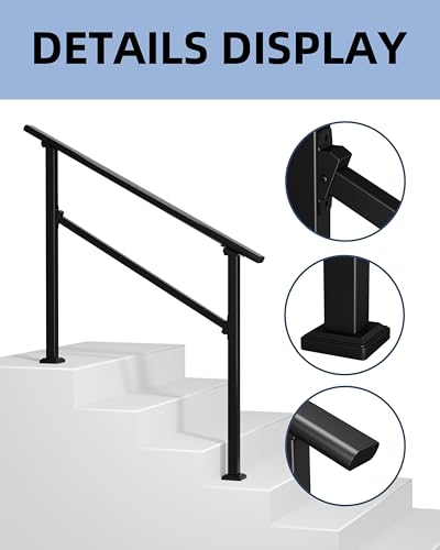 GARVEE 4-Step Outdoor Handrail - Durable Aluminum Alloy Stair Railing for Concrete Steps, Porch & Exterior Safety - Perfect for Home Entryways, Decks, and Patios (4 Steps)
