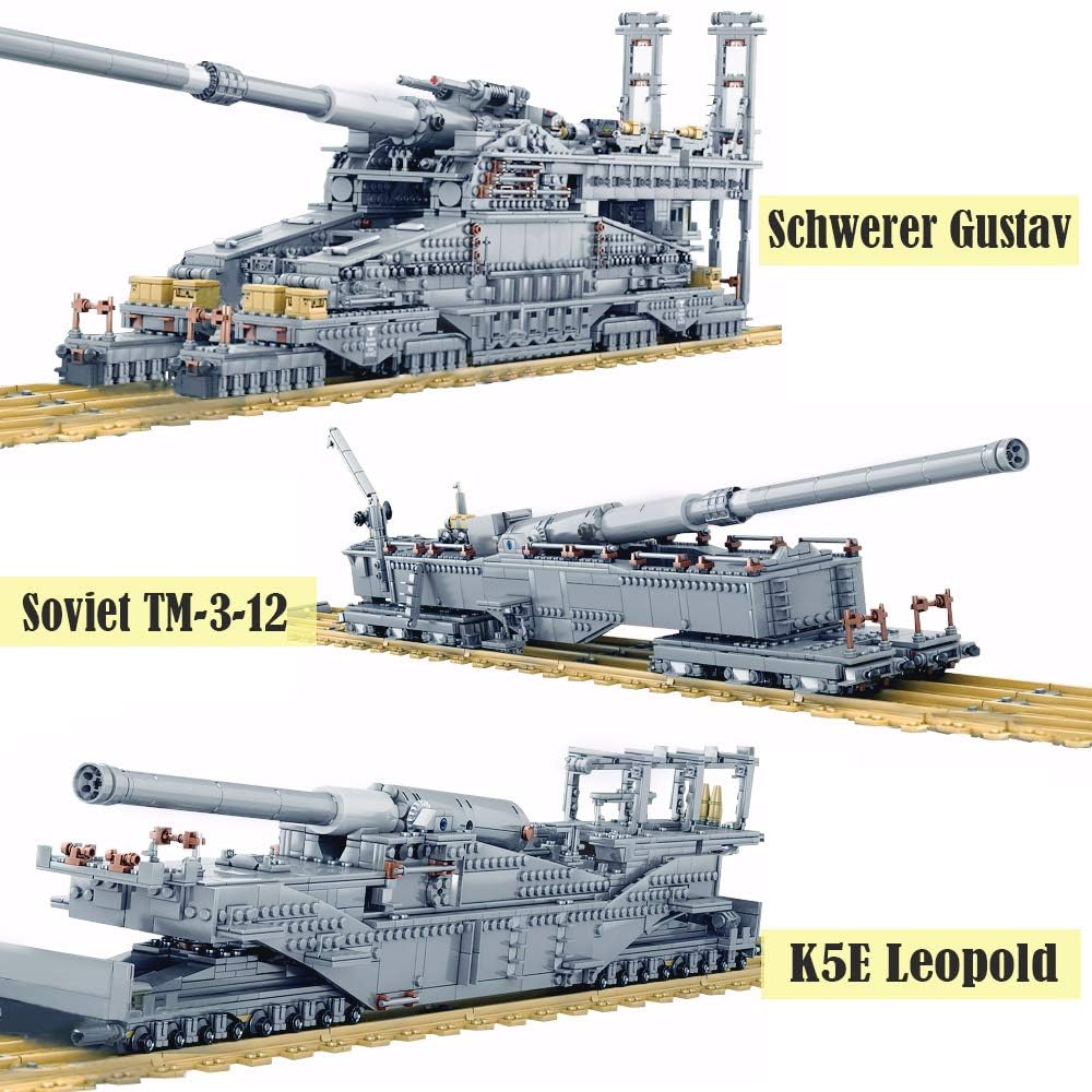 Feleph Military Railway Gun Building Blocks - WWII German Heavy Cannon Gustaf Dora 80cm K(E) Tank Set - 1/72 Scale Model Kit for Adults & Teens (3846 Pieces) - Perfect for History Buffs, Collectors & Model Enthusiasts