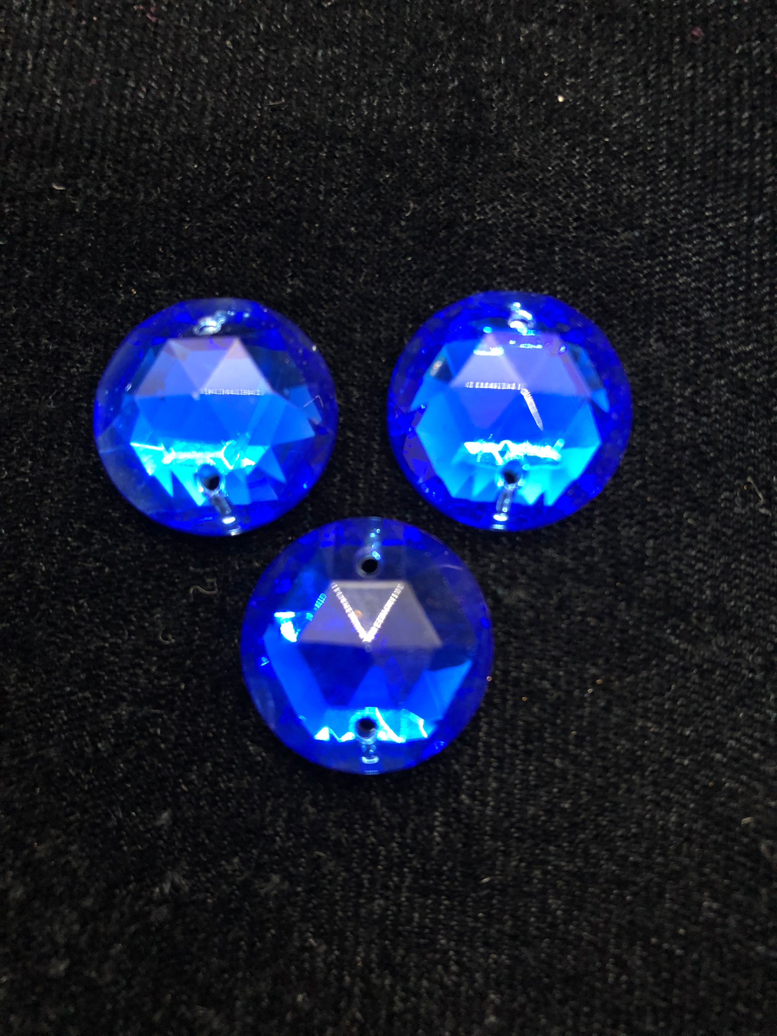 18mm Czech Sapphire Round Rhinestones - 3 Pack for Sew On Jewelry, Costumes & DIY Crafts | Premium Quality Sparkling Stones for Clothing, Accessories & Home Decor