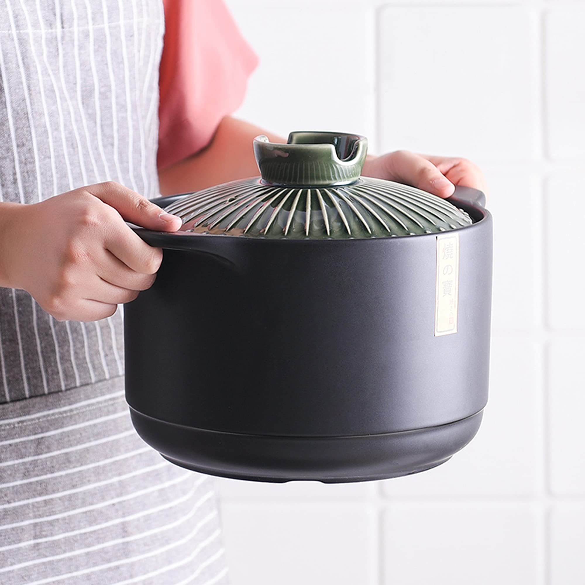 Premium Japanese Donabe Clay Pot - 4.2L/4.4QT Traditional Ceramic Casserole with Lid - Authentic Asian Cooking for Hot Pot, Stews & Rice Dishes - Blue Stoneware for Home & Restaurant Use