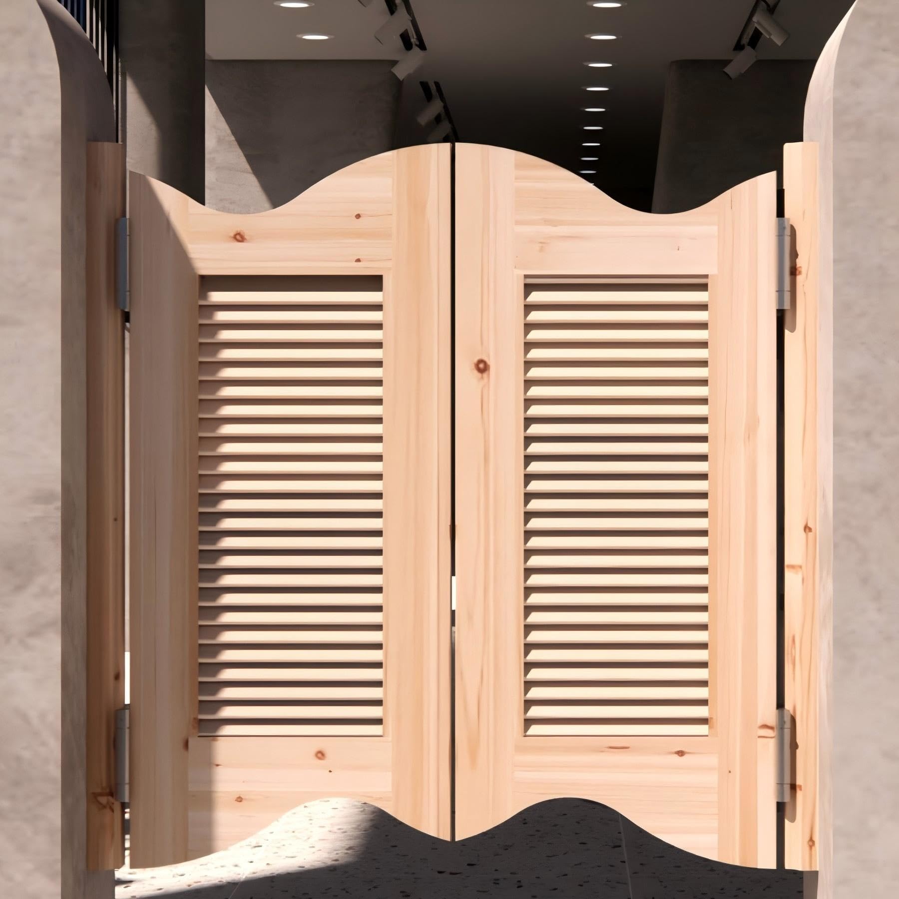 Wide Louvered Saloon Doors - Unpainted & Unfinished Cafe Swinging Doors for Kitchen, Bathroom & Interior Decor | Eco-Friendly Partition Door (100cm/39.4in) | Perfect for Restaurants, Coffee Shops & Home Renovations