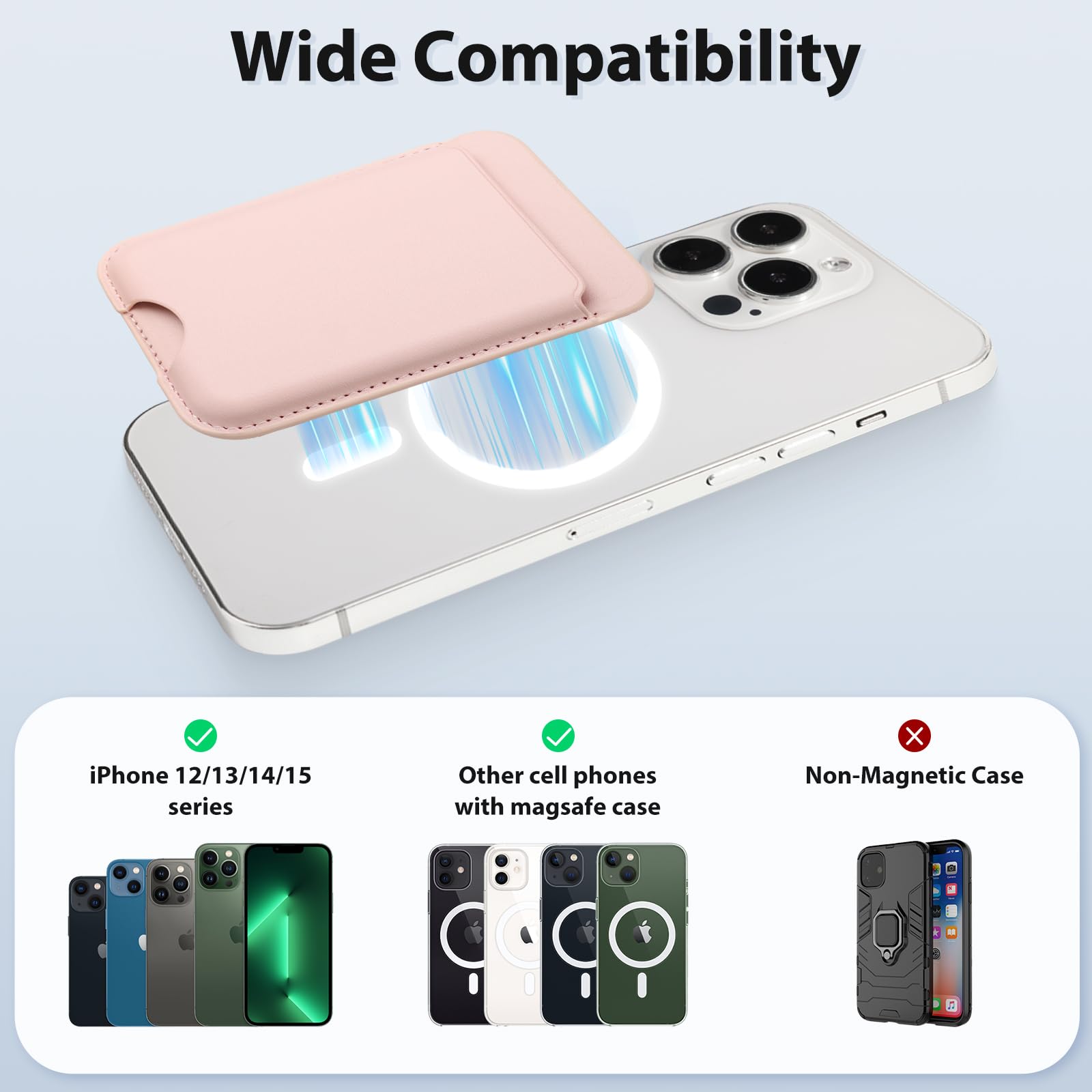 Magnetic Wallet for iPhone 15/14/13/12 Pro/Max/Plus - 2 Pack Vegan Leather MagSafe Card Holder with RFID Protection, Compatible with Apple Magsafe (White & Pink) | Perfect for Daily Commute, Travel & Hands-Free Convenience