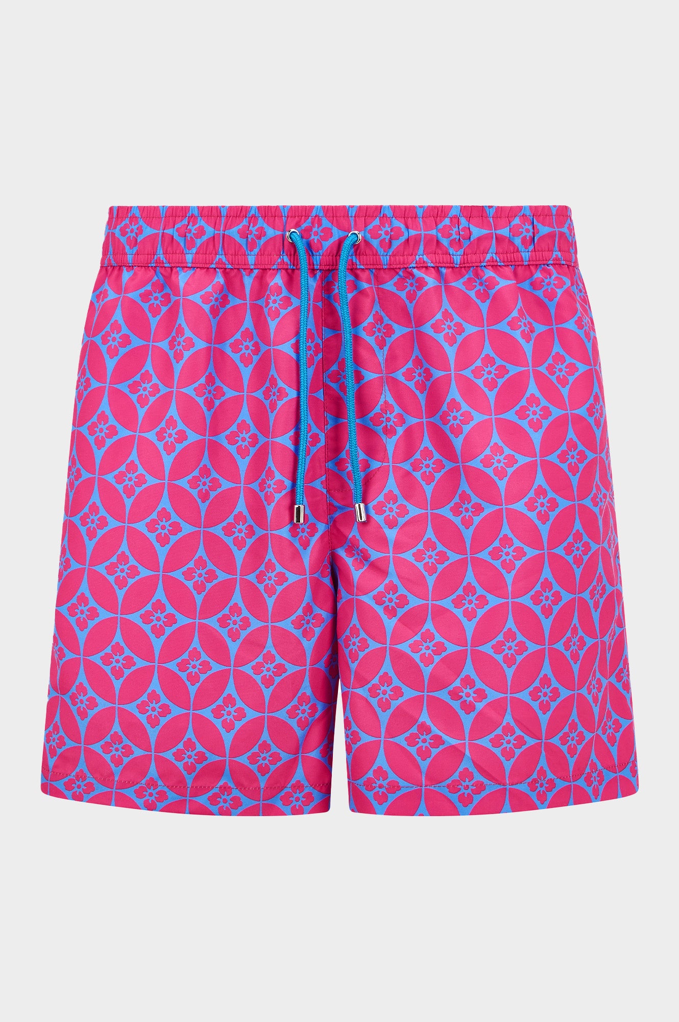 Eco-Friendly Men's Swim Shorts - Recycled Fabric, Geo Pink & Blue Design | Perfect for Beach, Pool & Summer Vacations
