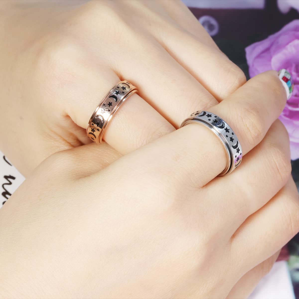 Anxiety Spinner Ring - Stainless Steel Moon Star Jewelry for Stress Relief