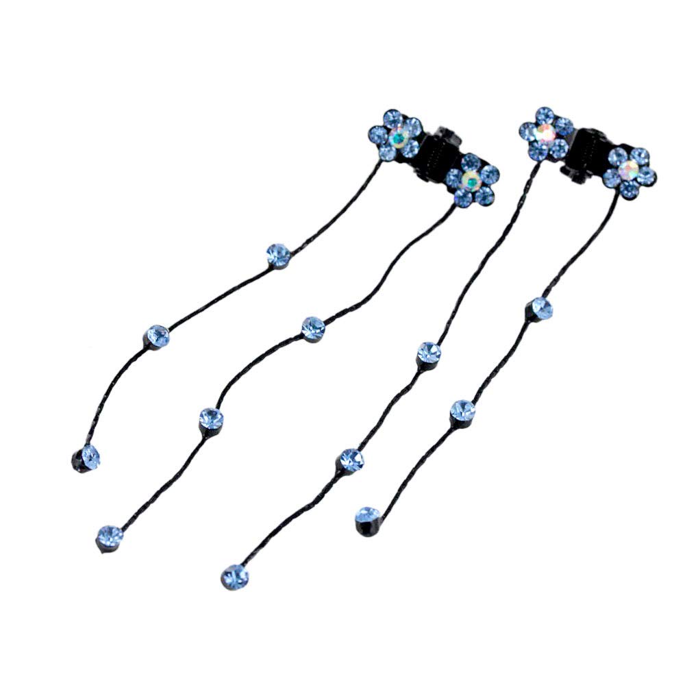 Elegant Blue Rhinestone Flower Hair Clips for Women - Drop Dangling Hair Pins Set of 2 | Perfect for Weddings, Parties & Everyday Hairstyles