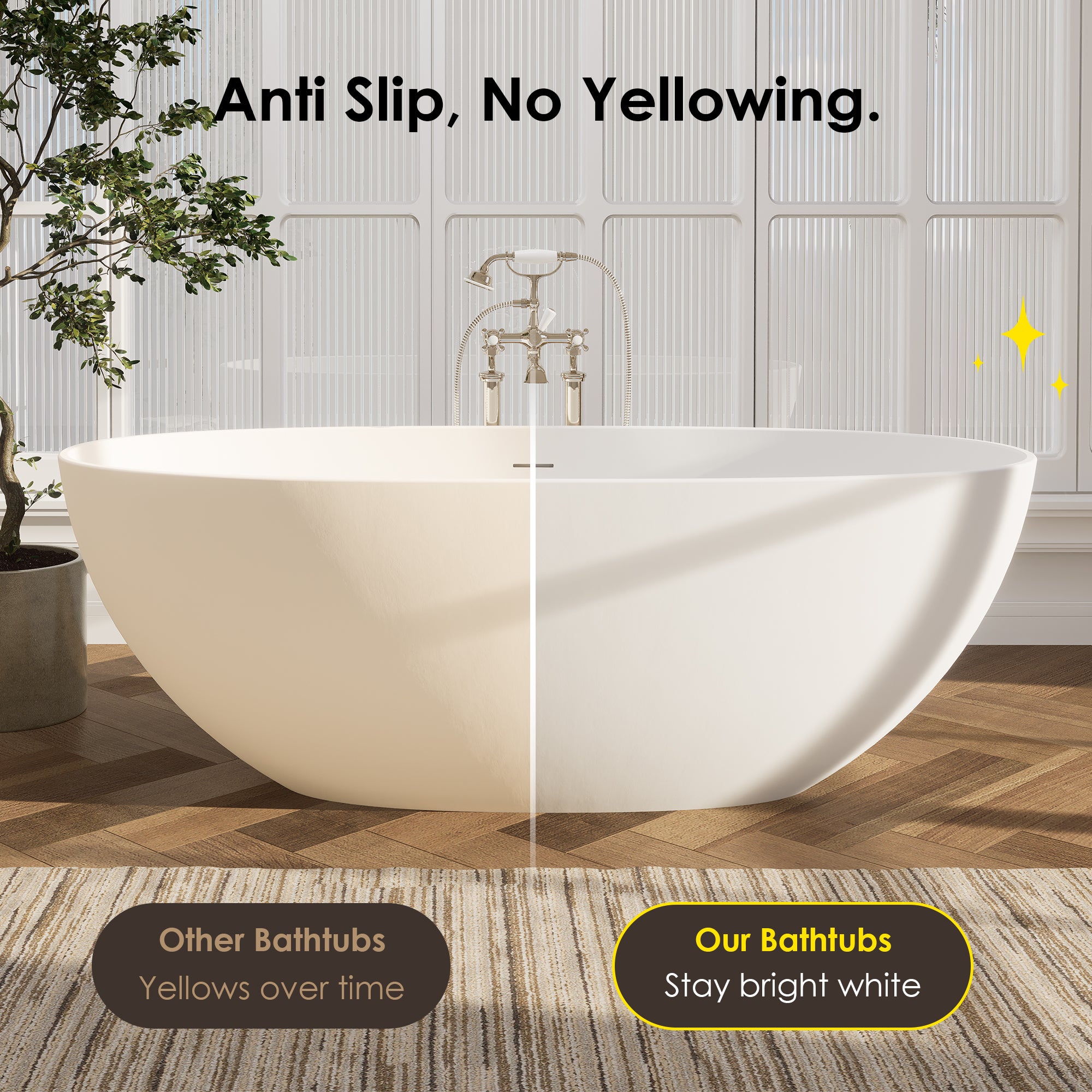 Euston Matte White Solid Surface Soaking Bathtub with Integrated Overflow - Freestanding Modern Bathtub for Spa-Like Relaxation in Your Bathroom