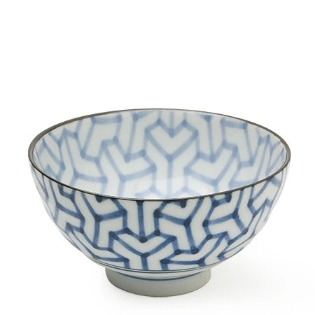Miya Monyou Corner Rice Bowl - Blue & White Ceramic Soup Bowl, 4.25 Inch - Perfect for Asian Cuisine, Ramen, Sushi & Home Dining