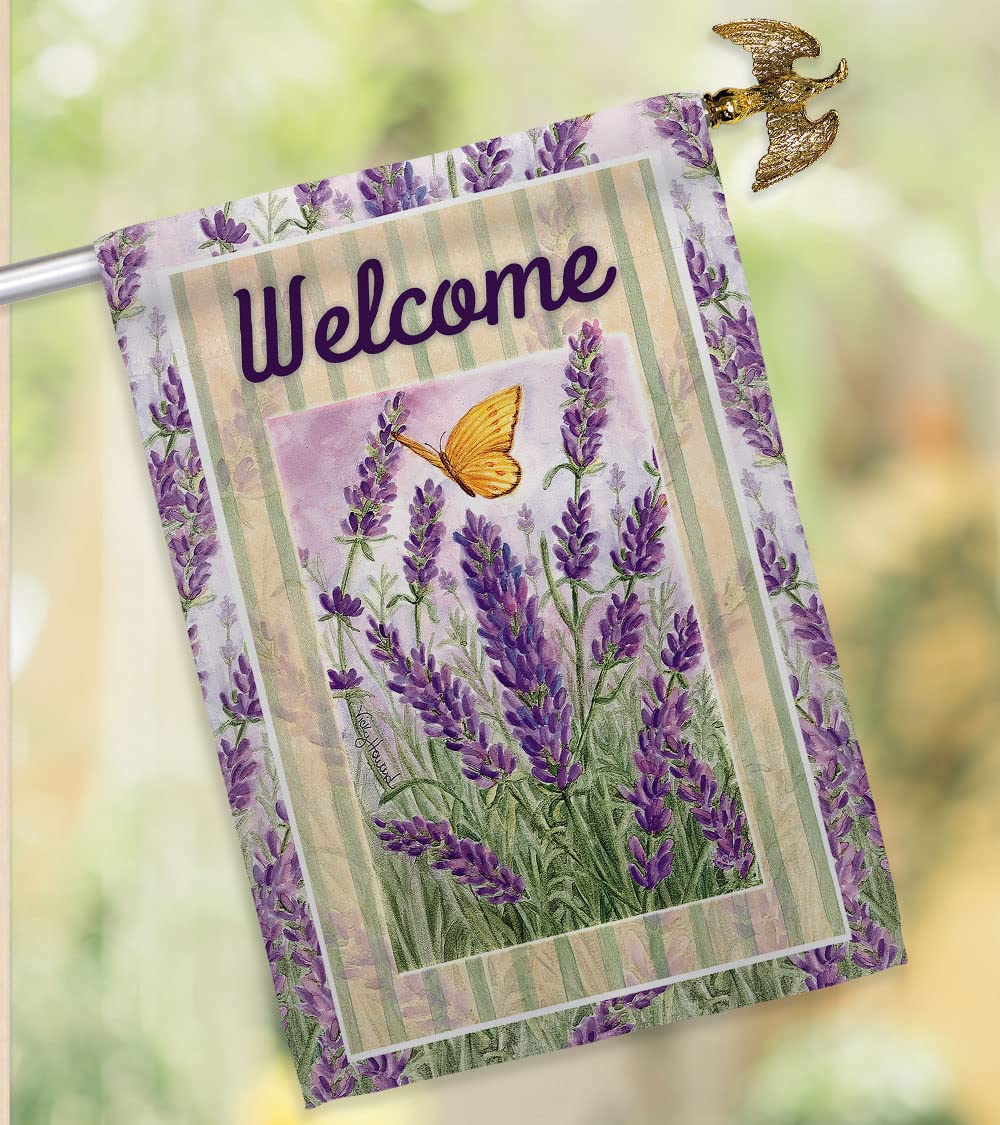 Lavender Floral House Flag Set 28x40 with Pole for Spring Decor
