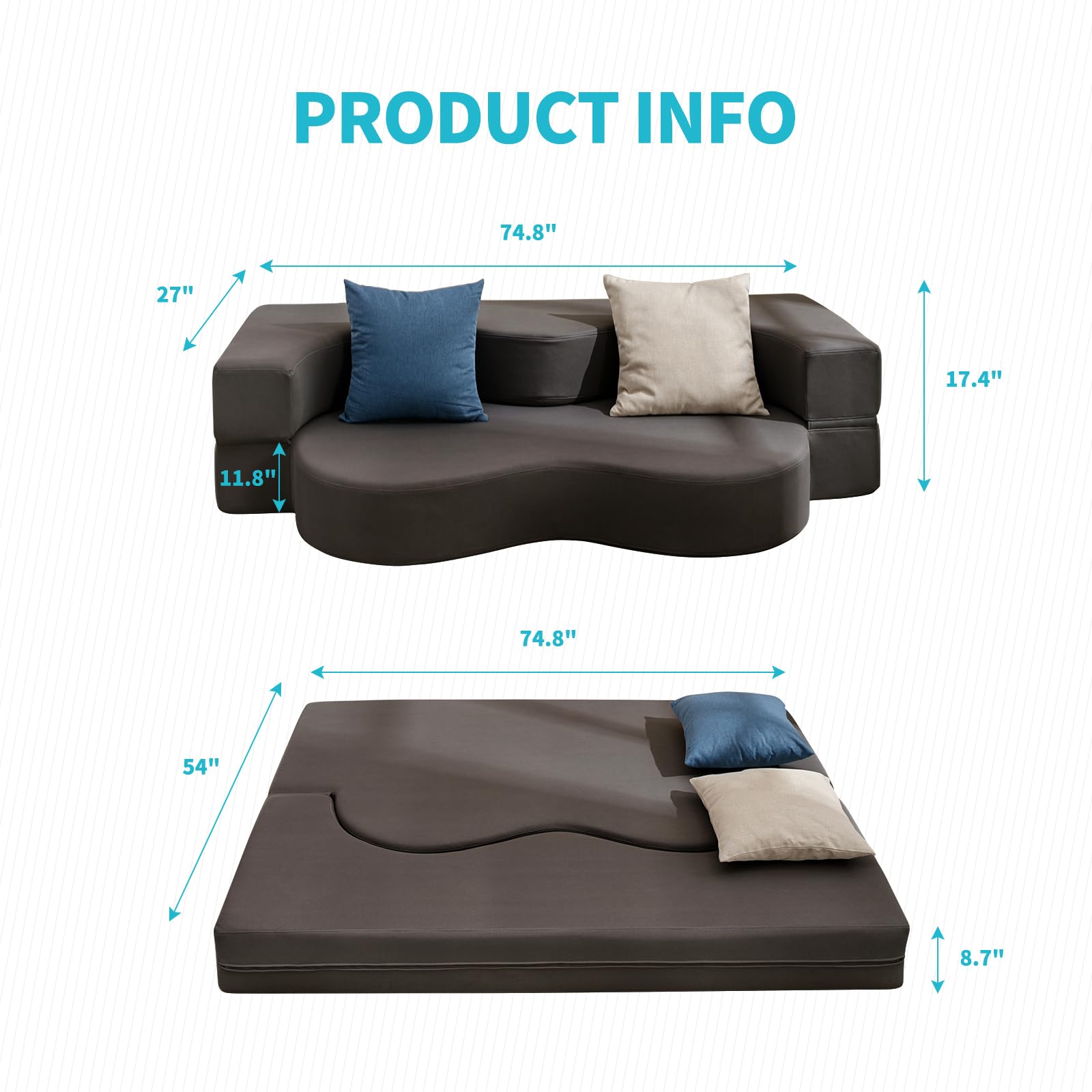 Full Size Floor Sofa Bed - Foldable Futon with Memory Foam for Small Spaces | Living Room & Guest Bed