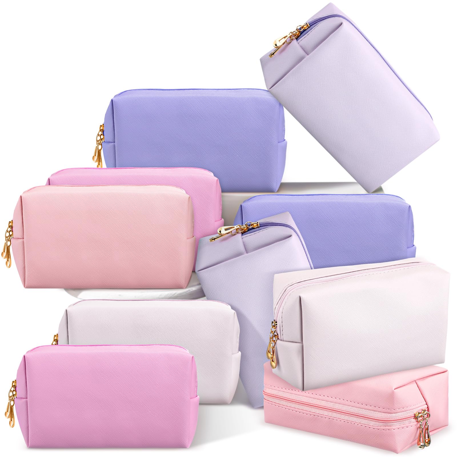 15 Pcs PU Leather Makeup Bags - Waterproof Cosmetic Pouches for Women Travel & Party Gifts (Pink Purple)