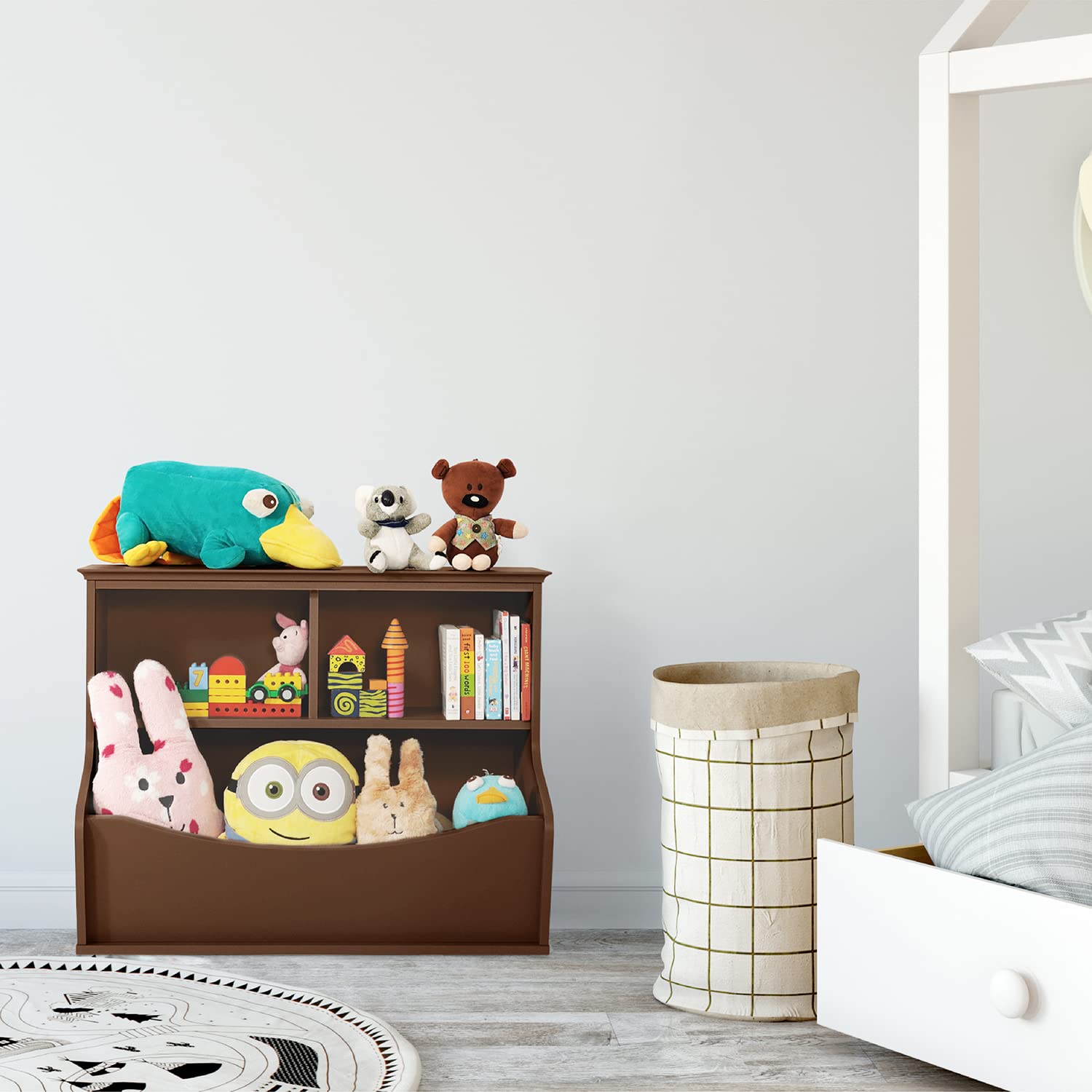Kids Bookshelf with Fencer Wire Design - Sturdy Bookcase & Toy Storage Organizer for Children's Room, Playroom, Nursery, Classroom - Perfect for Books, Toys & Learning Supplies Storage