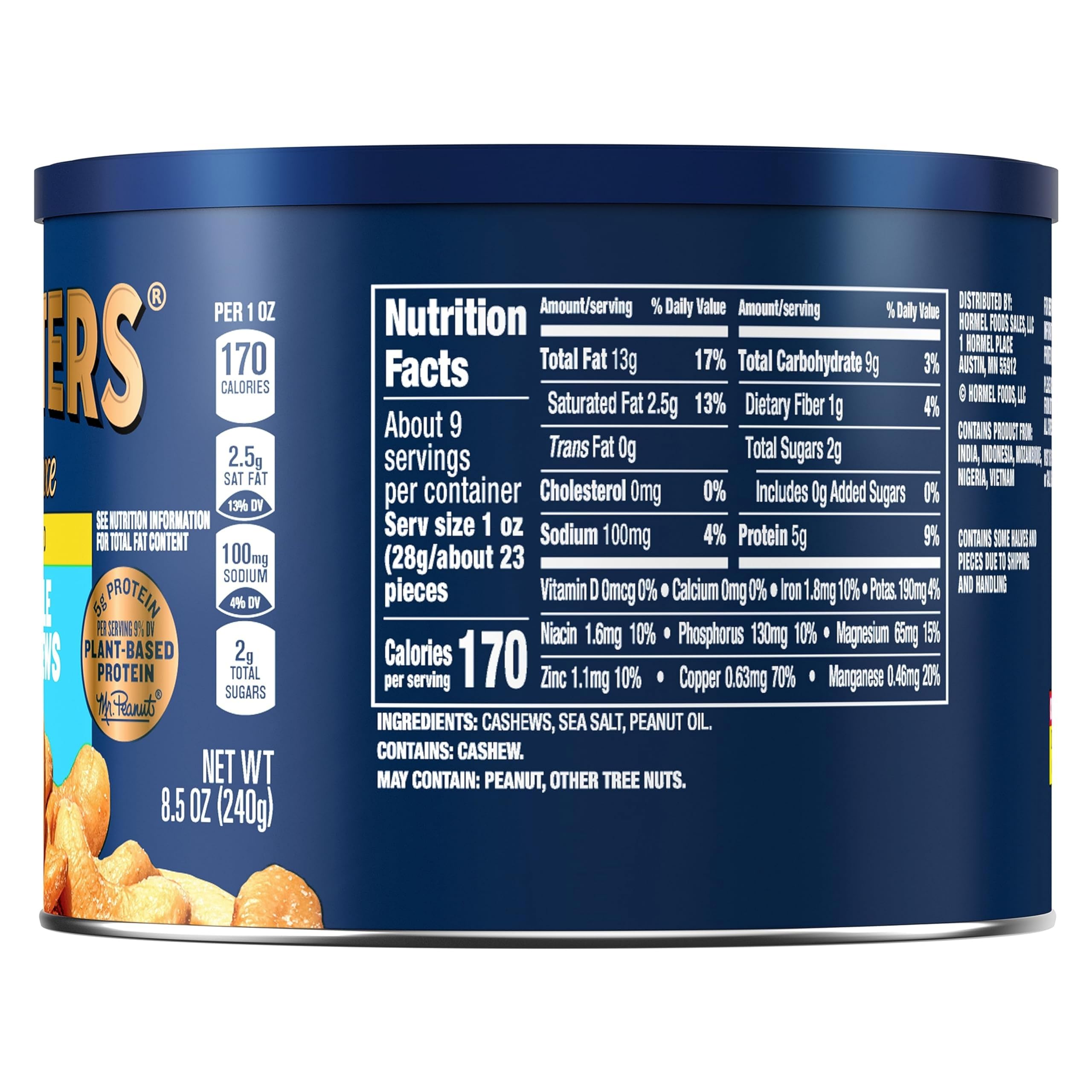 PLANTERS Deluxe Whole Cashews 8.5oz (240g) - Premium Unsalted Nuts for Snacking, Baking & Gifts - Perfect for Office, Parties & Healthy Lifestyle