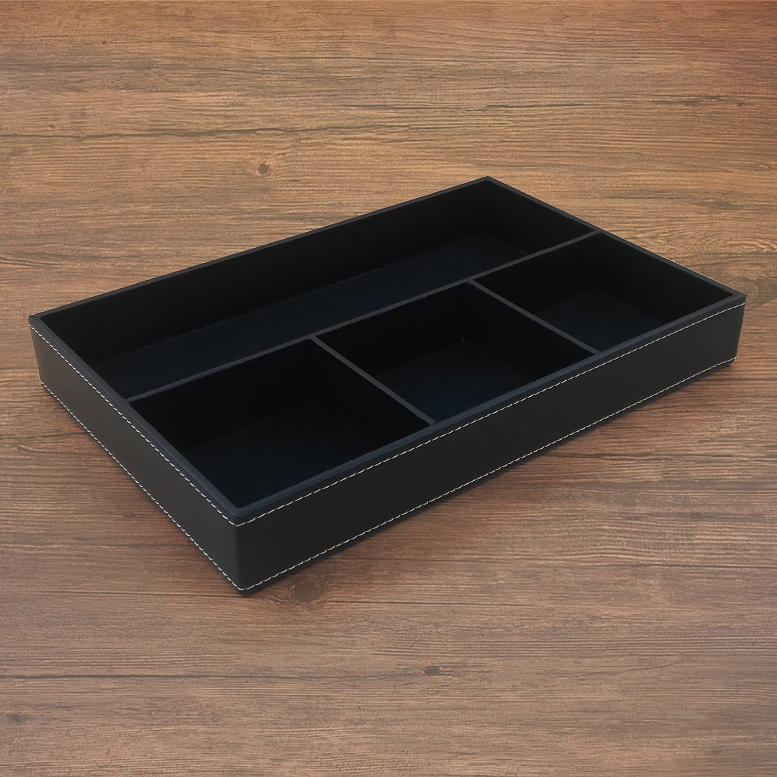 Premium PU Leather Desktop Storage Organizer - Nightstand & Dresser Organizer with Valet Tray | Decorative Drawer Trays for Jewelry, Watches & Office Supplies | Perfect for Bedroom, Bathroom & Workspace Organization