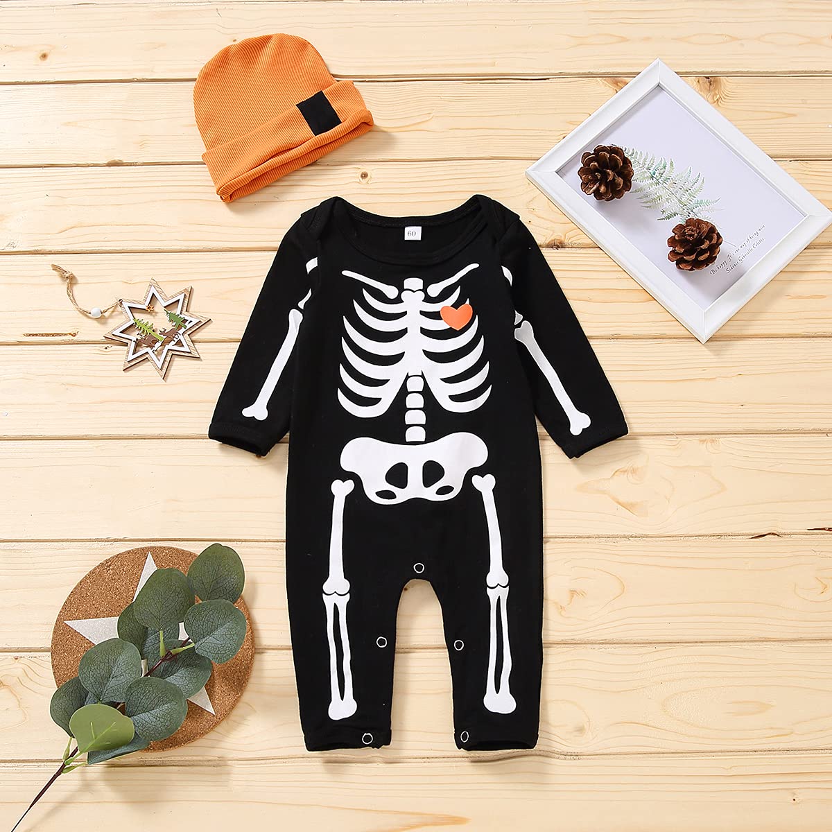Baby Halloween Costume - Skeleton Romper Jumpsuit with Hat for Newborn Boys & Girls | Cute Skull Outfit for Halloween Parties & Photo Shoots