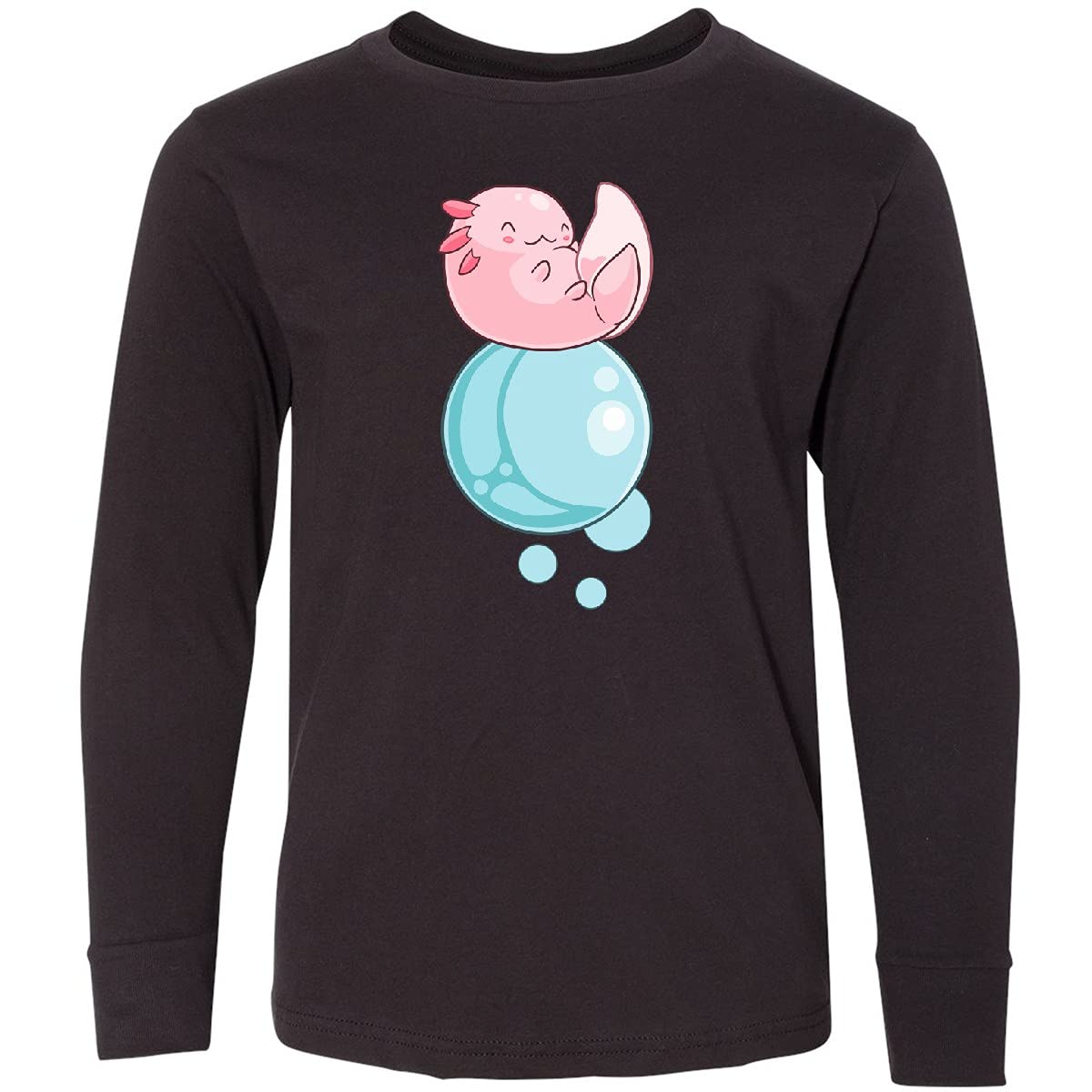Inktastic Cute Axolotl Sitting on Bubble Youth Long Sleeve T-Shirt | Soft Cotton Kids Tee | Perfect for School, Playdates & Casual Outings