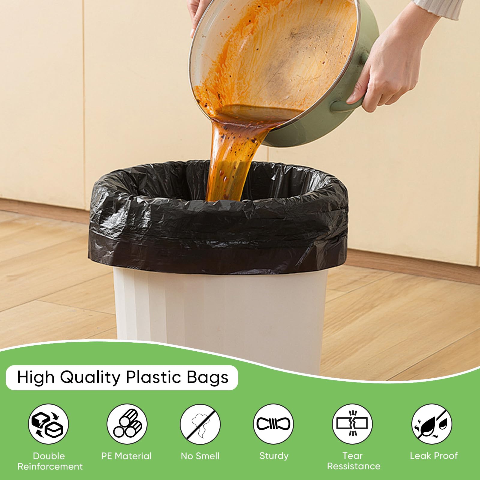 300 Pack Black Plastic Bags with Handles 11.5