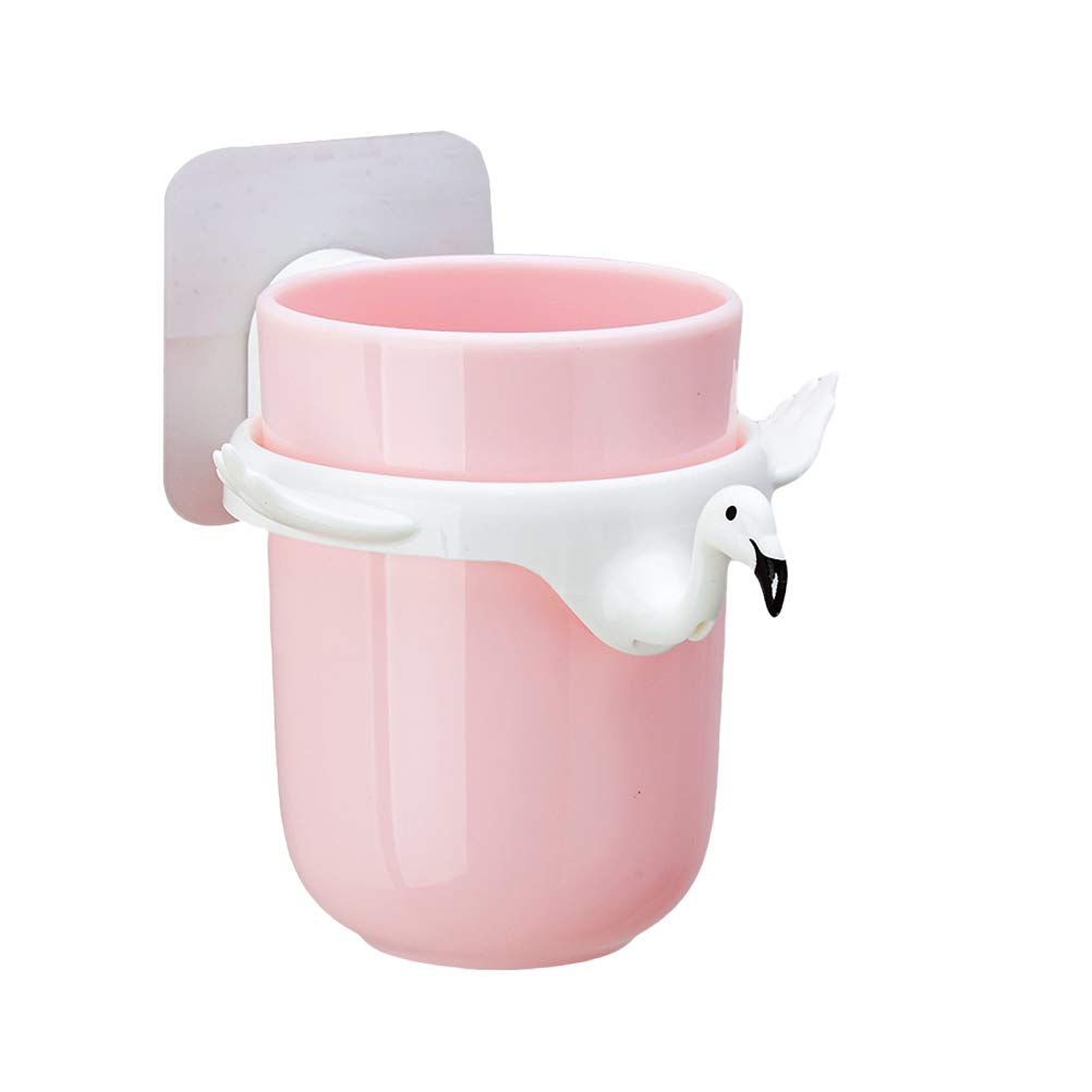 DOITOOL Flamingo Toothbrush Holder for Bathroom - Wall Mounted Toothbrush Cup with Cartoon Design, Pink Gargle Cup for Home & Travel - Perfect for Kids' Bathrooms, Dorm Rooms & RV Use
