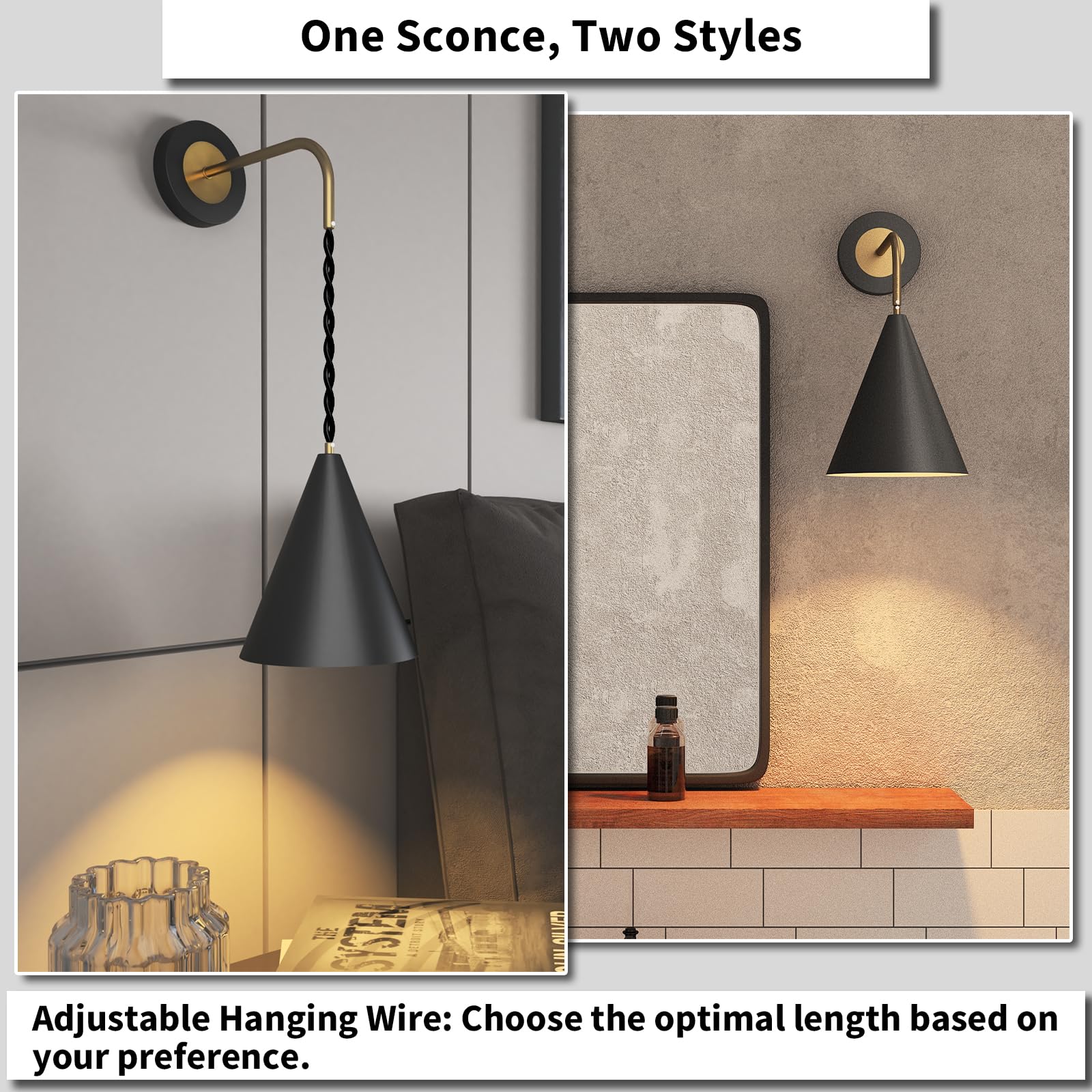 LUMIMAN Black Battery Operated Wall Sconce - Set of 2 Wireless Wall Lights with Memory Function & Timer, 13 RGB Dimmable Battery Powered Wall Lamp for Bedroom, Living Room, Hallway - Perfect for Ambient Lighting, Home Decor, and Nighttime Safety