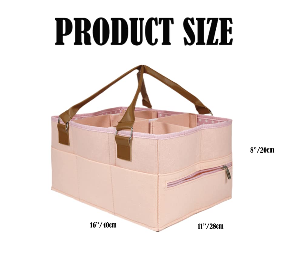 77Star Baby Nappy Caddy Organizer - Portable Felt Diaper Storage Bag for Nursery, Wipes & Baby Essentials - Perfect Newborn Shower Gift (Pink) | Ideal for Diaper Changing Stations, Nursery Organization & Baby Shower Gifts
