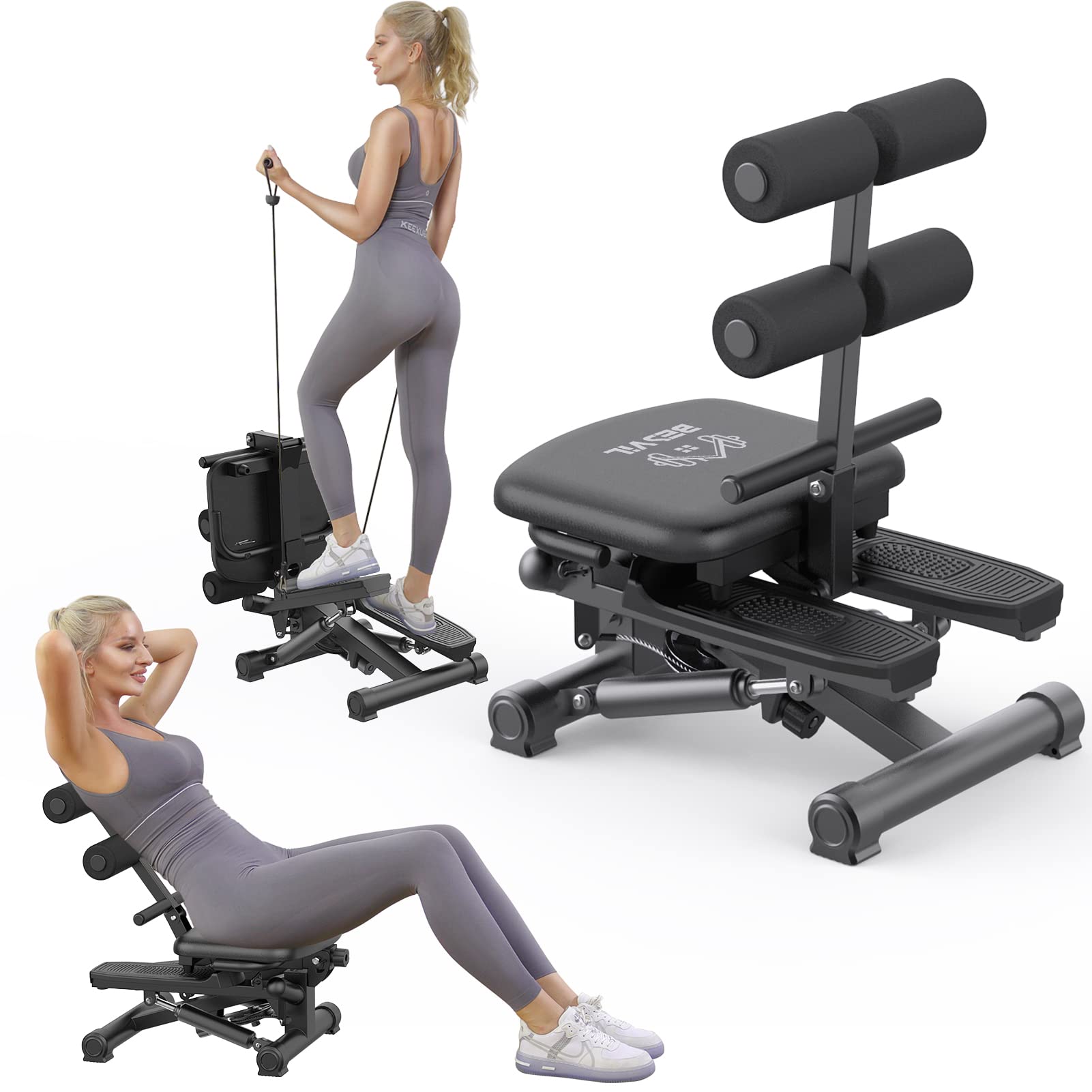 BESVIL Stair Stepper with Resistance Bands - Home Gym Equipment for Cardio, Leg & Ab Workout - Perfect for Indoor Fitness & Toning