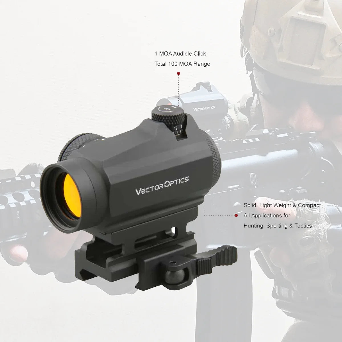 Vector Optics Maverick GenII 1x22 Red Dot Sight - Tactical Rifle Scope with QD Mount for Hunting & Airsoft | Compatible with .308 & Real Firearms | Ideal for Close-Range Shooting, Tactical Training & Outdoor Adventures