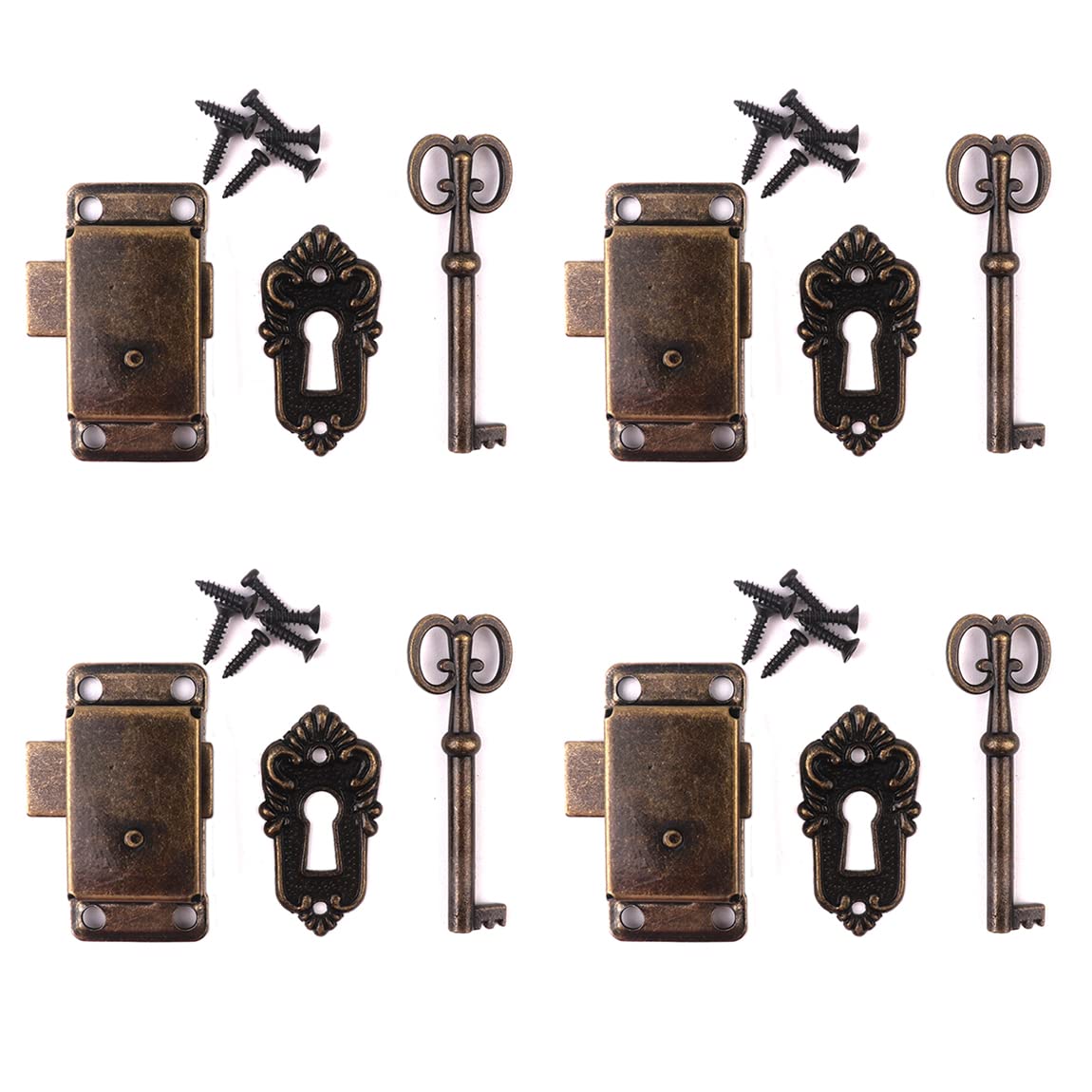 Vintage Antique Bronze Cabinet Lock with Key - 4 Sets Retro Jewelry Box Cupboard Decorative Locks for Wardrobe, Chest & Storage Furniture - Perfect for Vintage Home Decor & Antique Restoration Projects