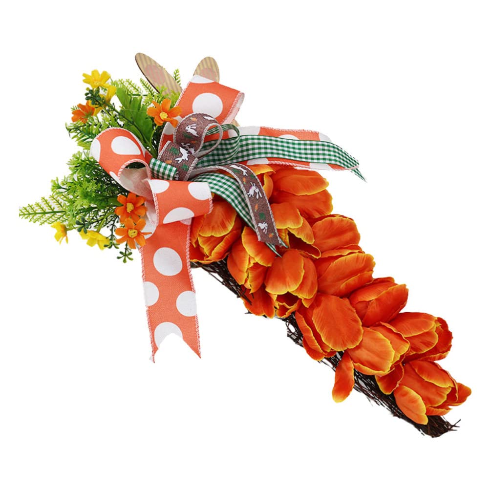 Unomor Easter Teardrop Tulip Wreath - Artificial Flower Carrot Swag Garland for Front Door & Wall Decor - Mixed Color - Perfect for Easter Home Decor, Spring Parties & Holiday Door Hanging