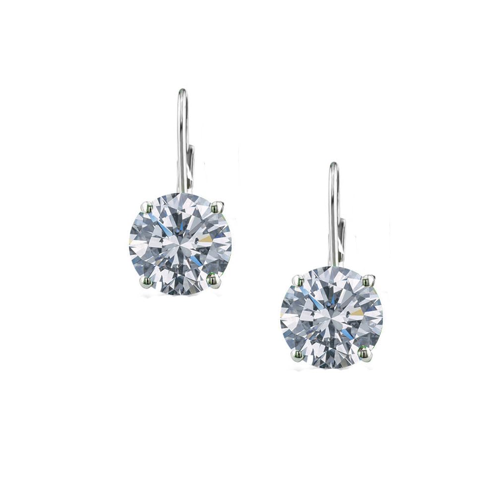Savlano Rhodium Plated 7MM Round Cut Cubic Zirconia Leverback Drop Earrings for Women - Elegant Dangle Earrings with Gift Box | Perfect for Weddings, Parties & Special Occasions